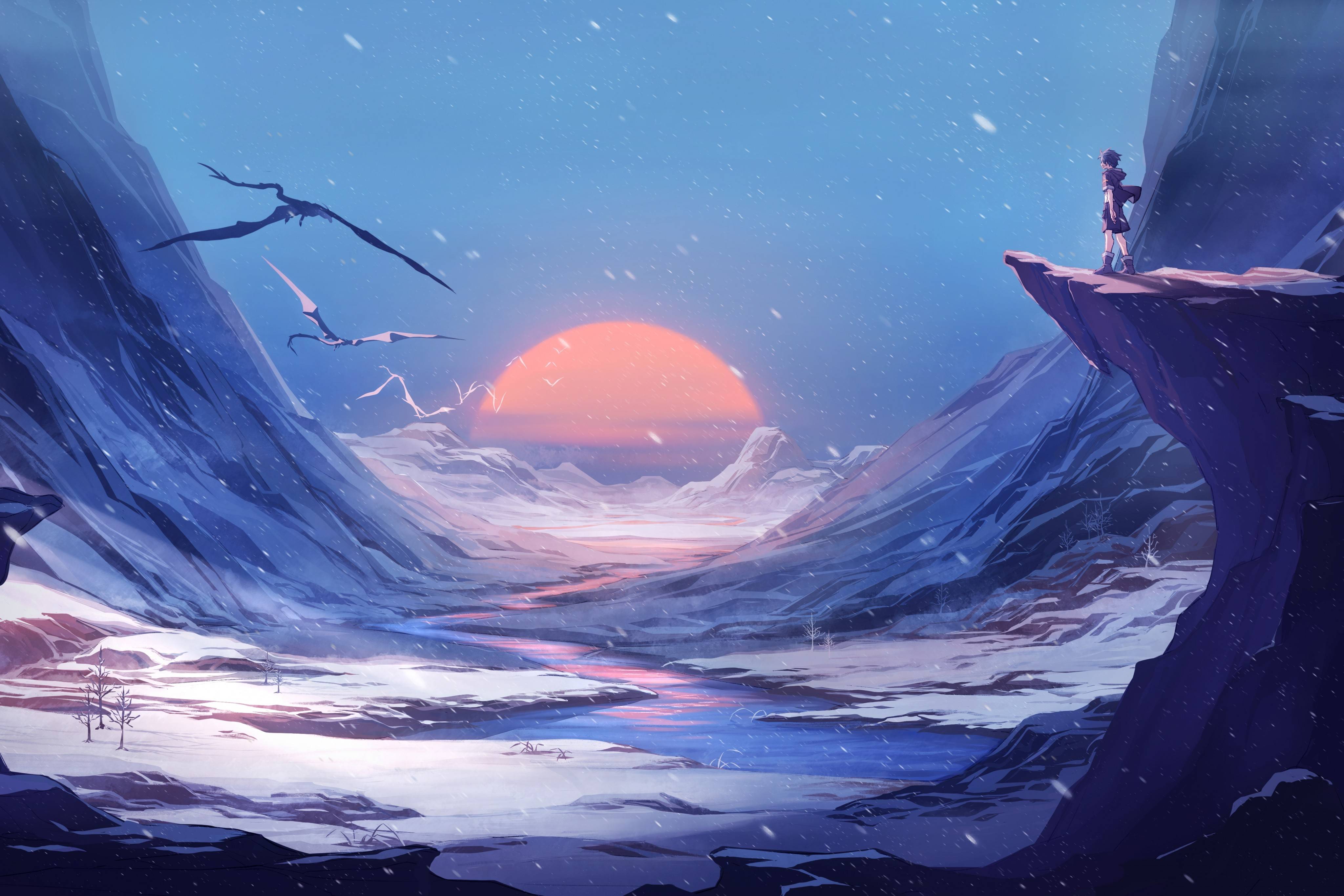 4096x2731 Dragon Winter Snow Anime Manga 4k Chromebook Pixel HD 4k Wallpaper, Image, Background, Photo and Picture