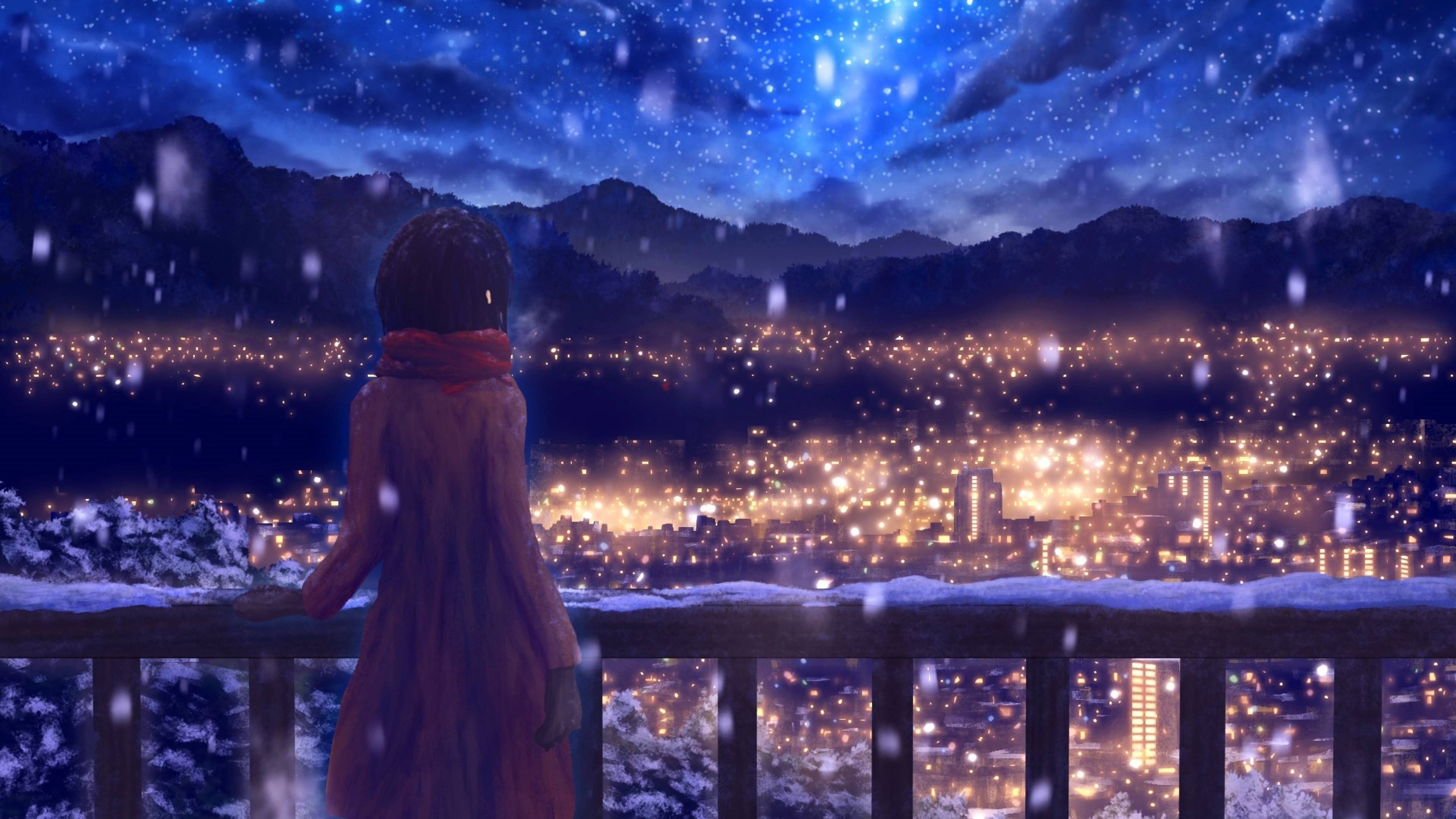 3840x2160 Anime Girl Standing Alone in Snow 4K Wallpaper, HD Nature 4K Wallpaper, Image, Photo and Background