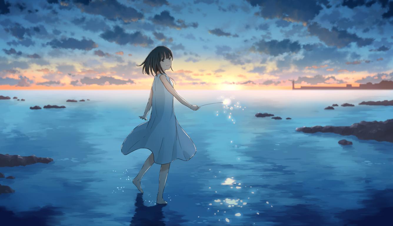 1336x768 Cute Anime Girl Sunset Draw HD Laptop Wallpaper, HD Anime 4K Wallpaper, Image, Photo and Background