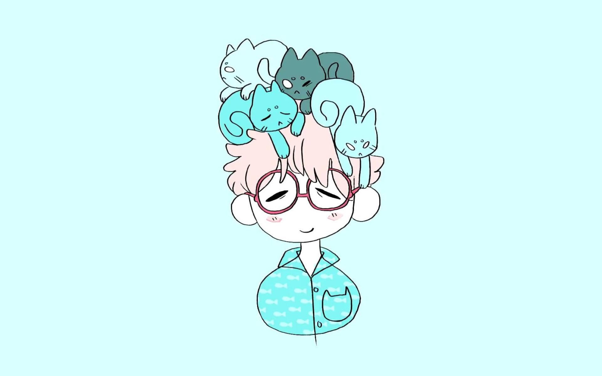 1920x1200 Wallpaper Kawaii, Anime Boy, Cat, Cats, Glasses, Anime • Wallpaper For You