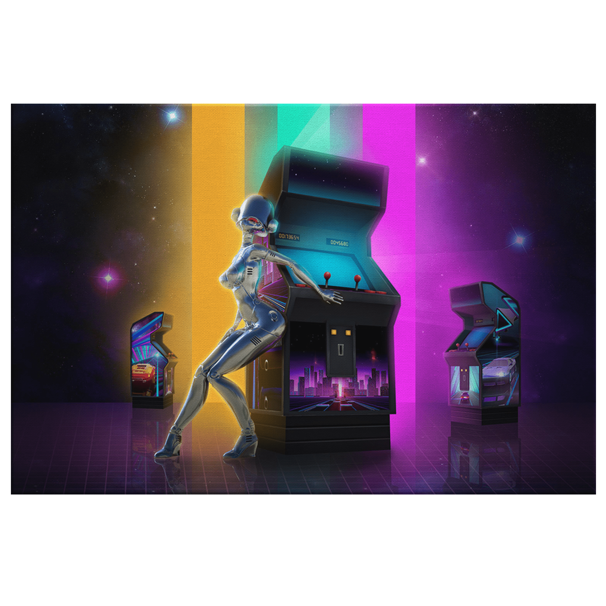 2000x2000 Robot Arcade Game Room Retro Futuristic Neon Gaming Decor