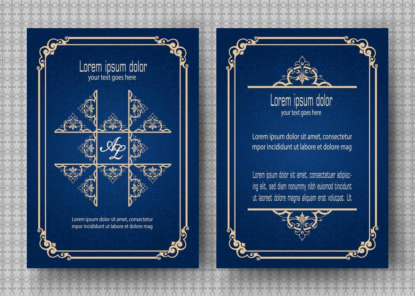 1372x980 Gold vintage greeting card with blue background and shiny dots texture, Luxury ornament template, ideal for invitations, flyers, menus, brochures, postcards, wallpaper, etc