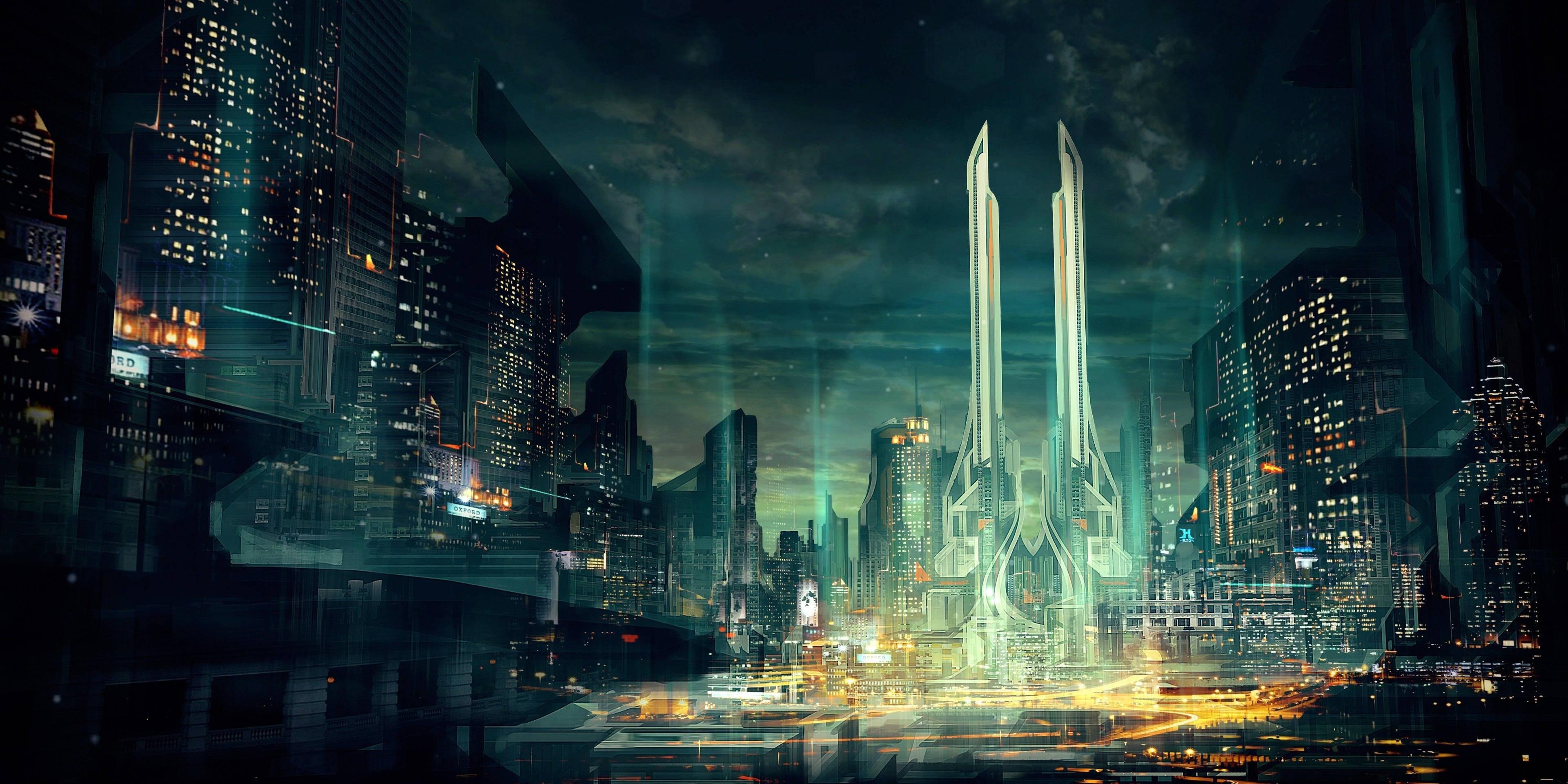 3840x1919 Download Futuristic City Wallpaper