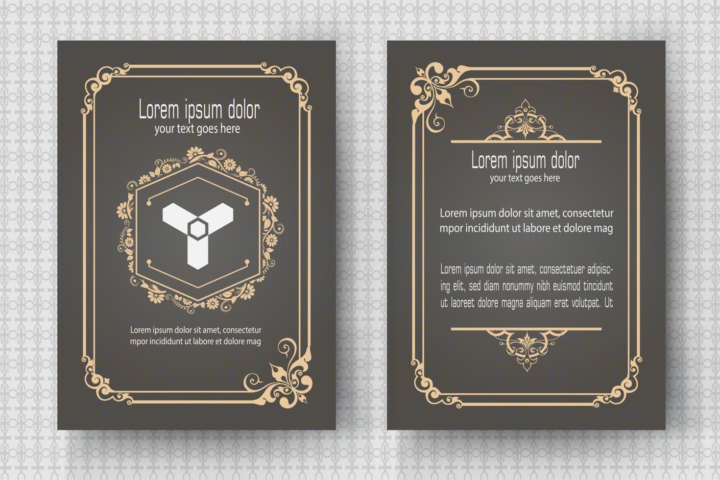 1470x980 Gold vintage greeting card with black background and shiny dots texture, luxury ornament template, ideal for invitations, flyers, menus, brochures, postcards, wallpaper, etc