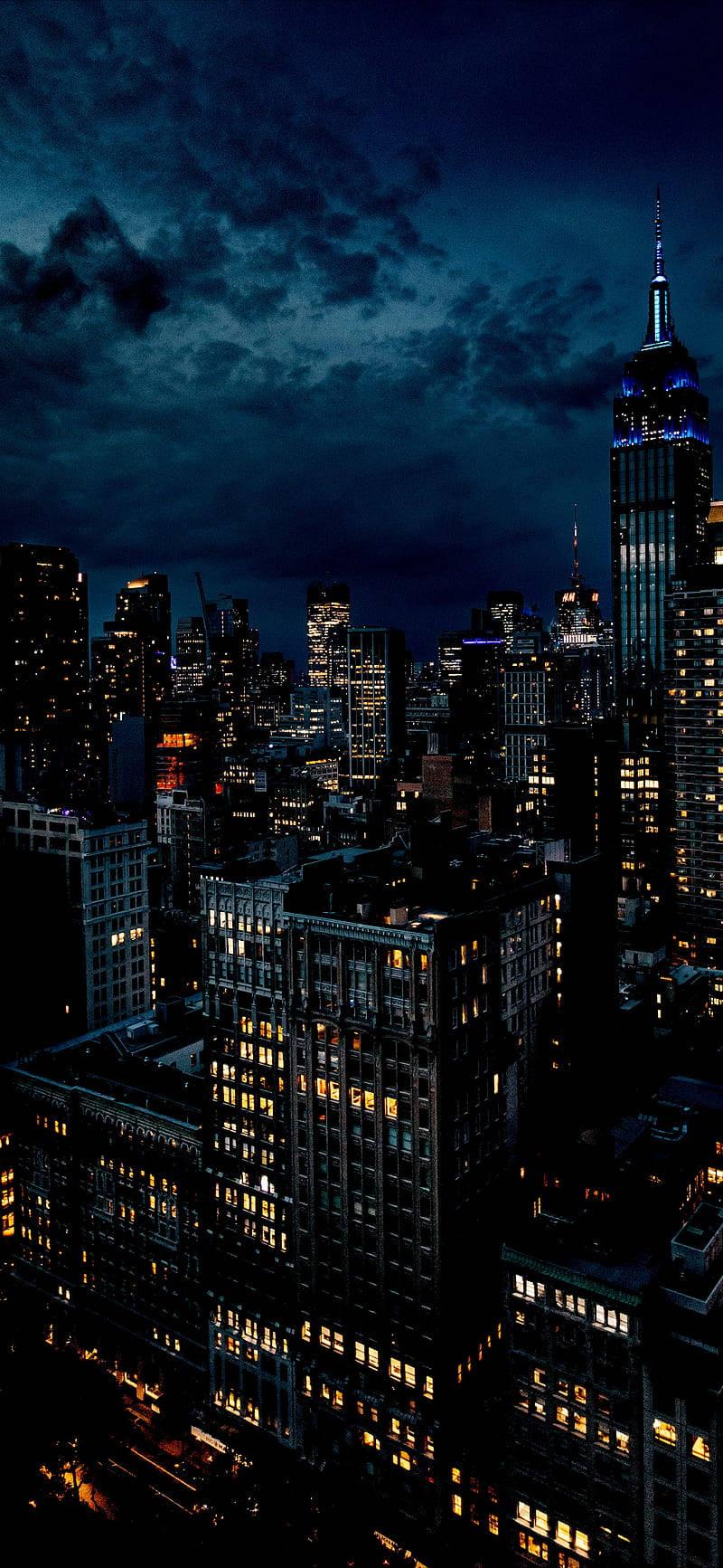 800x1733 Download Dark Night City Skyscrapers Wallpaper