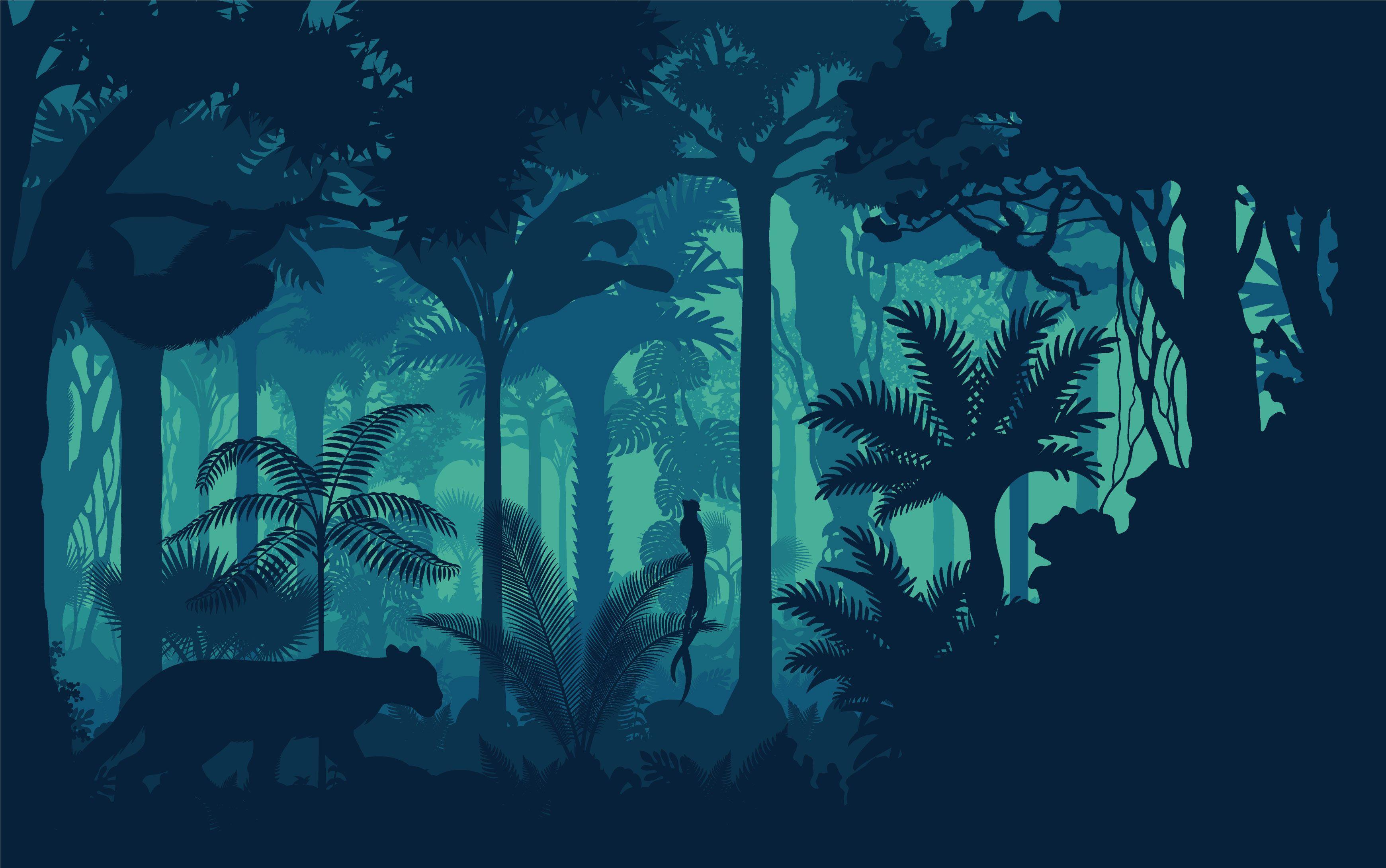 3481x2180 Blue jungle silhouette
