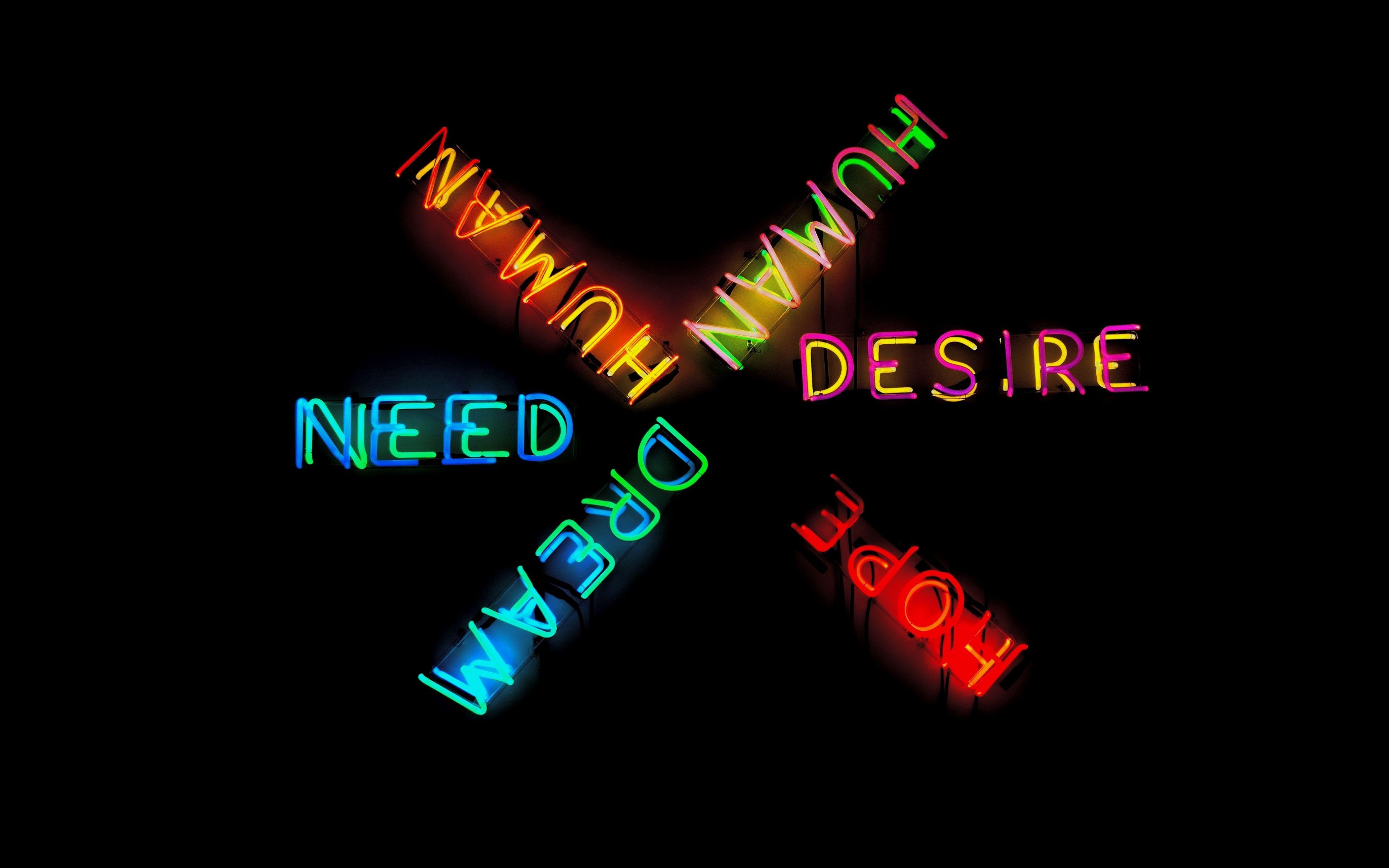 3840x2400 Download wallpaper 3840x2400 inscriptions, letters, neon, colorful