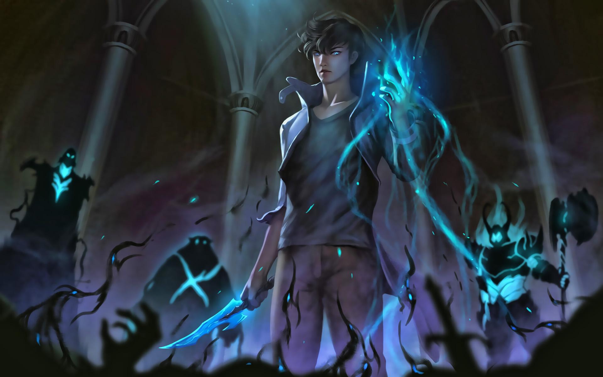 1920x1200 Download Wallpaper Sung Jin Woo, Manga, Protagonist, Solo Leveling, Darkness For Desktop With Resolution 1920x1200. High Quality HD Picture Wallpaper