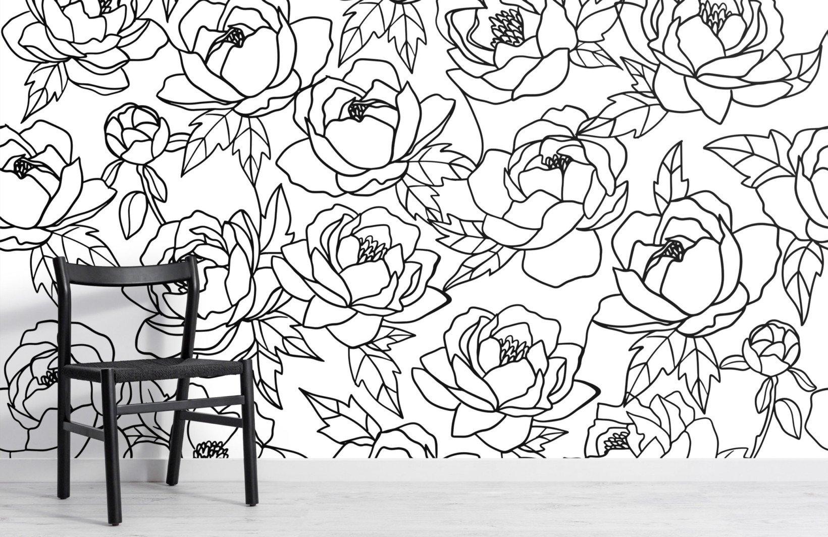1640x1064 Black & White Line Drawing Floral Wallpaper