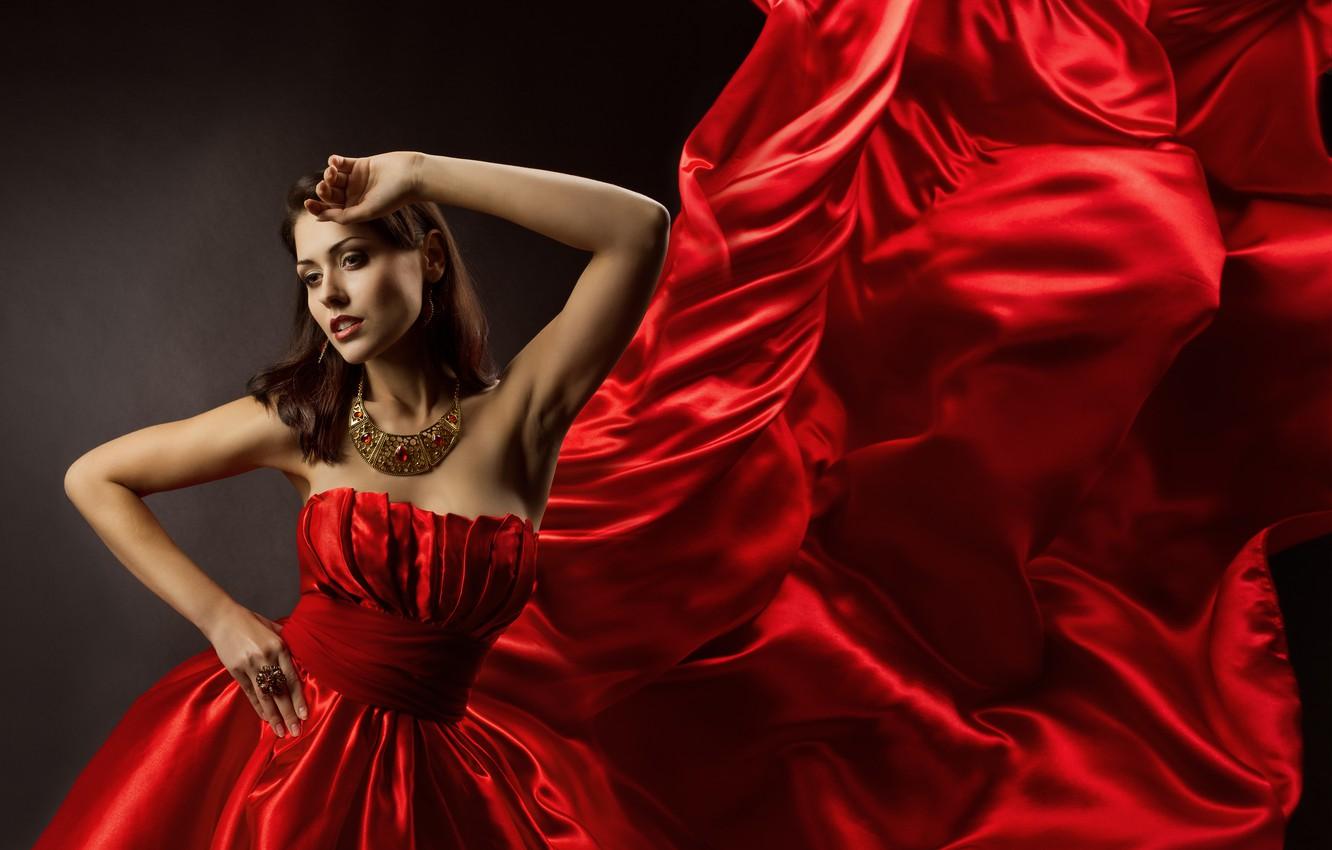 1332x850 Wallpaper face, Girl, hands, red dress image for desktop, section девушки