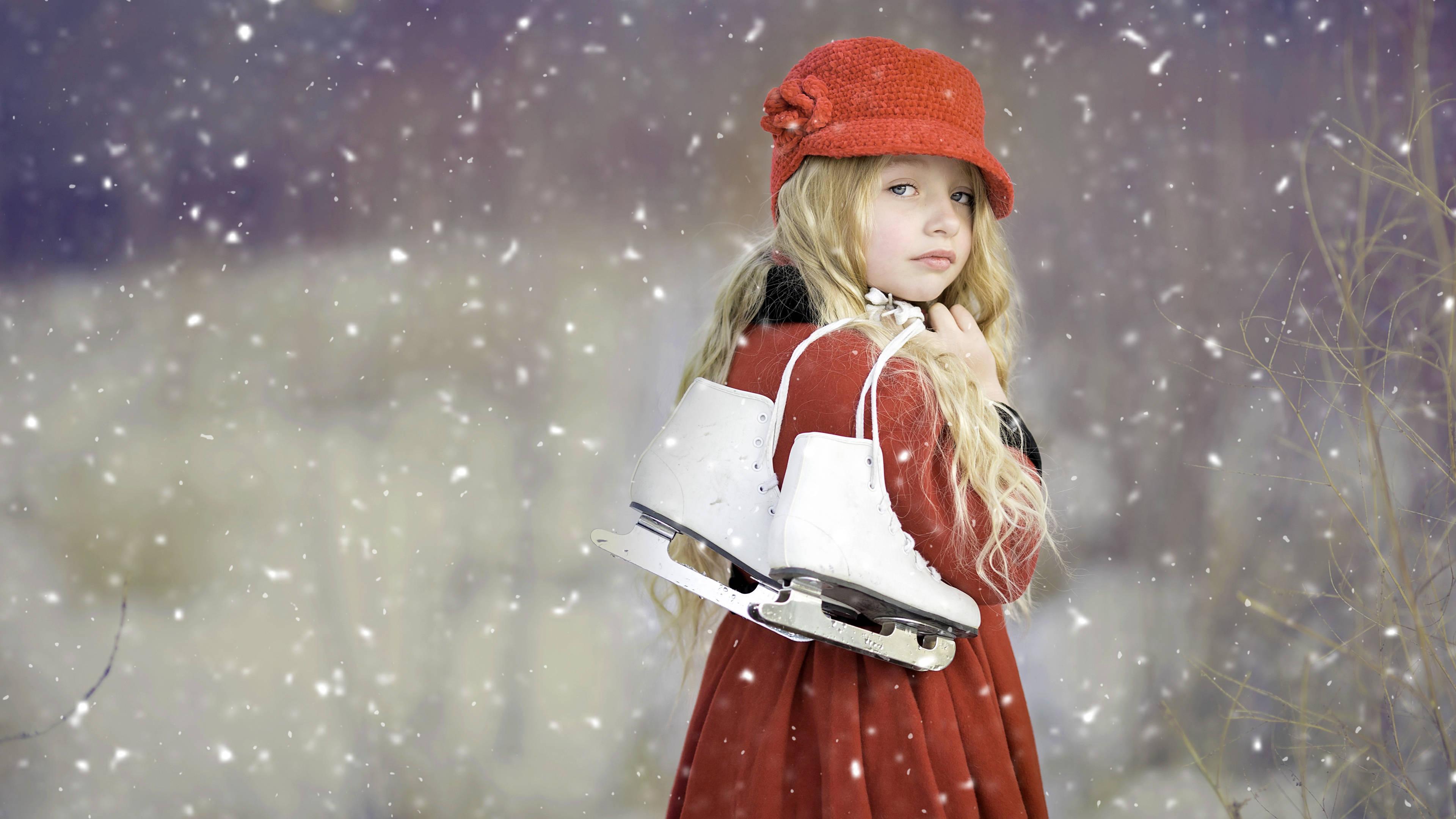 3840x2160 Download Cute Girl In Red Dress Wallpaper