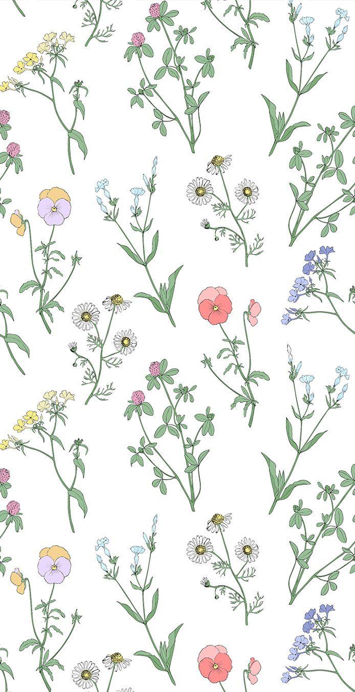 694x1350 Wildflowers on a white background. Seamless vector pattern for fabric, wallpaper. Abstract wallpaper design, Cute wallpaper background, Wallpaper