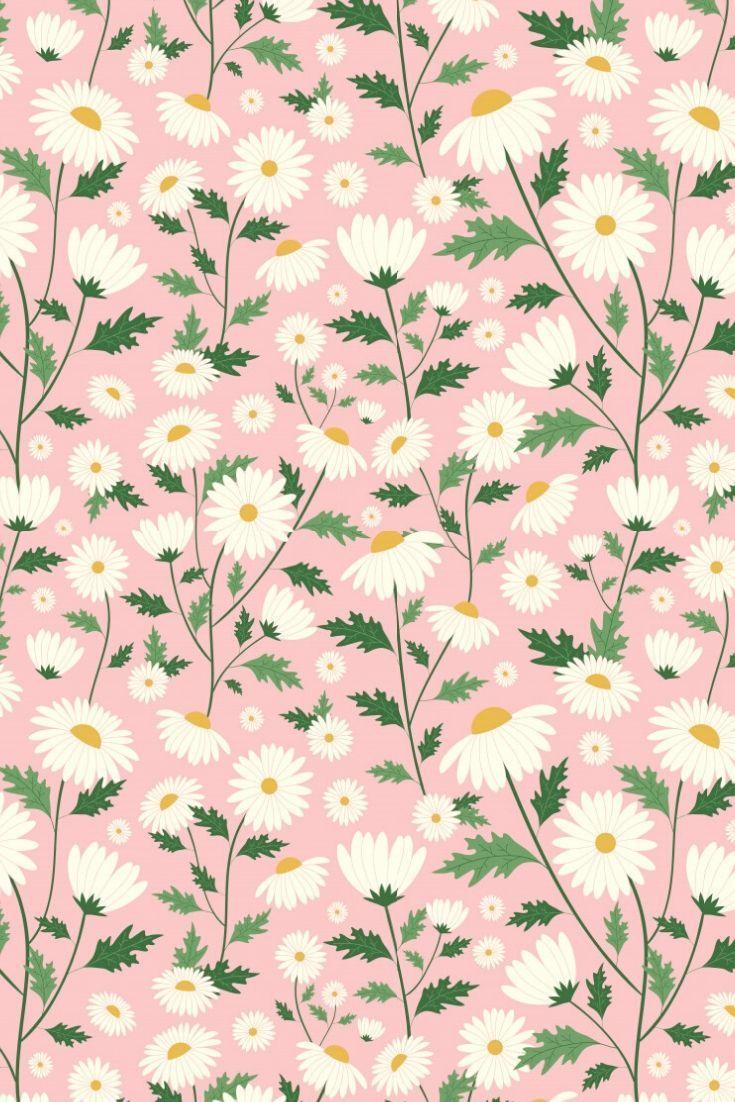 735x1102 Premium Vector. Daisy flowers seamless pattern. Flower iphone wallpaper, Art wallpaper, Flower wallpaper