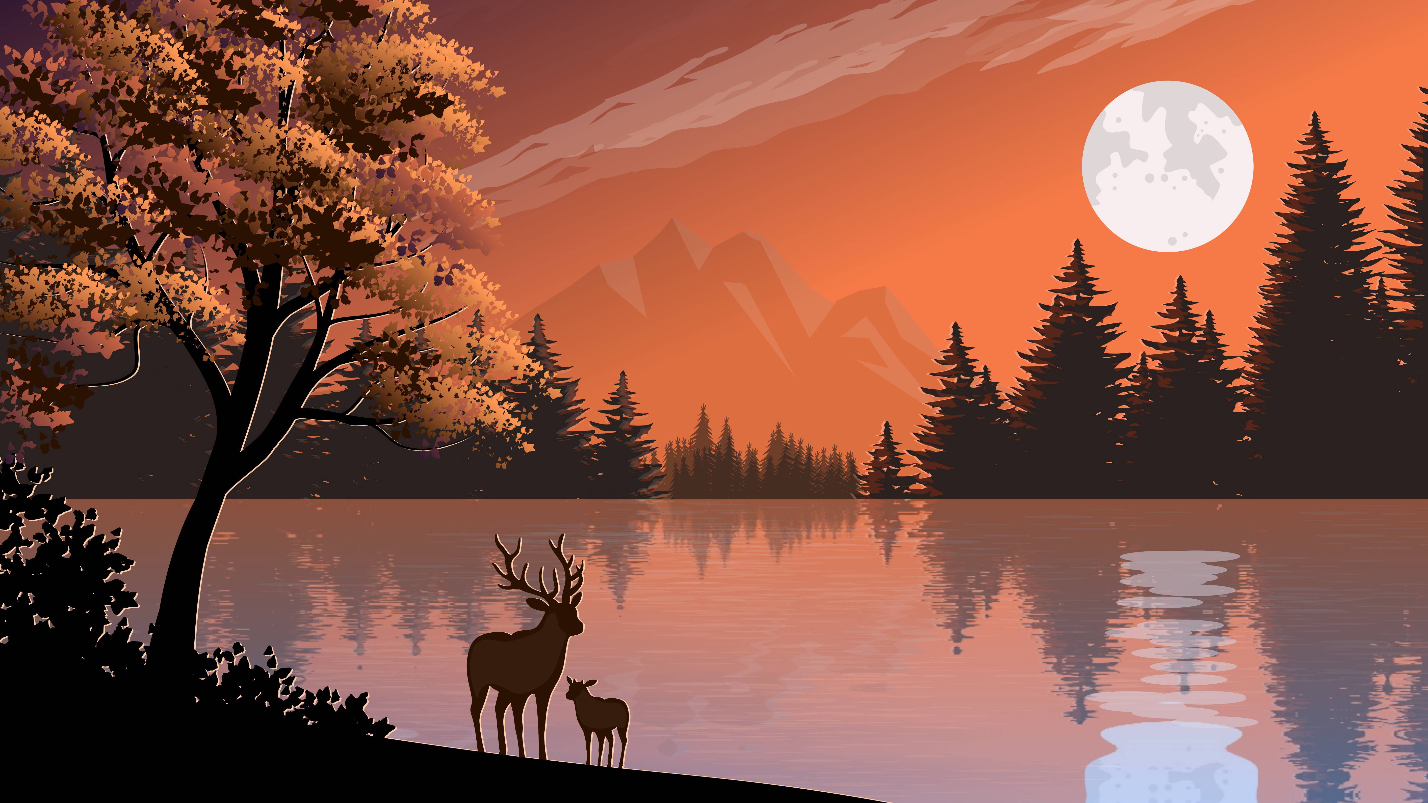 5657x3182 Deer 4k Forest Art Wallpaper, HD Artist 4K Wallpaper, Image, Photo and Background
