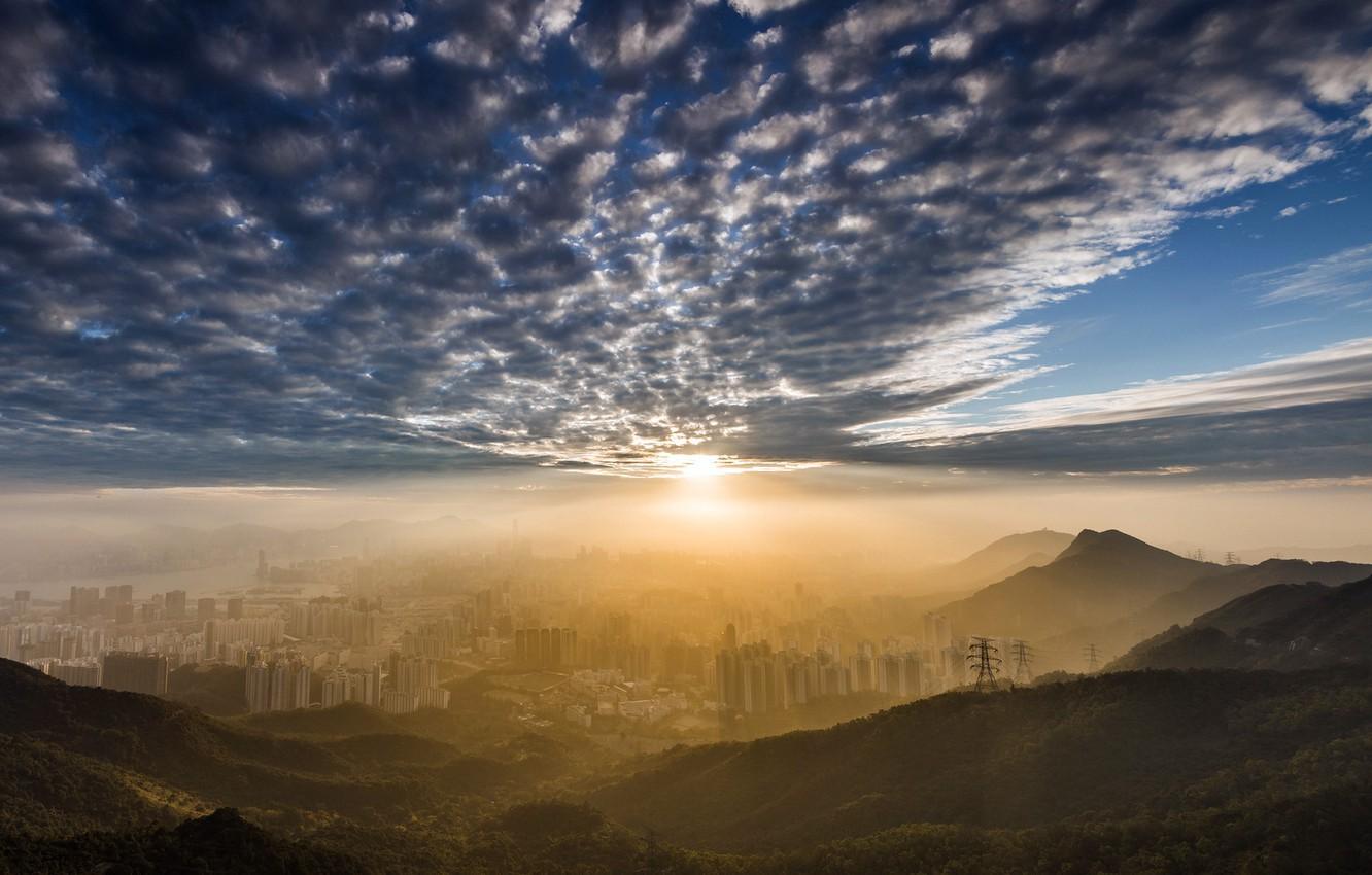 1332x850 Wallpaper the city, morning, Kowloon Peak, HongKong image for desktop, section город