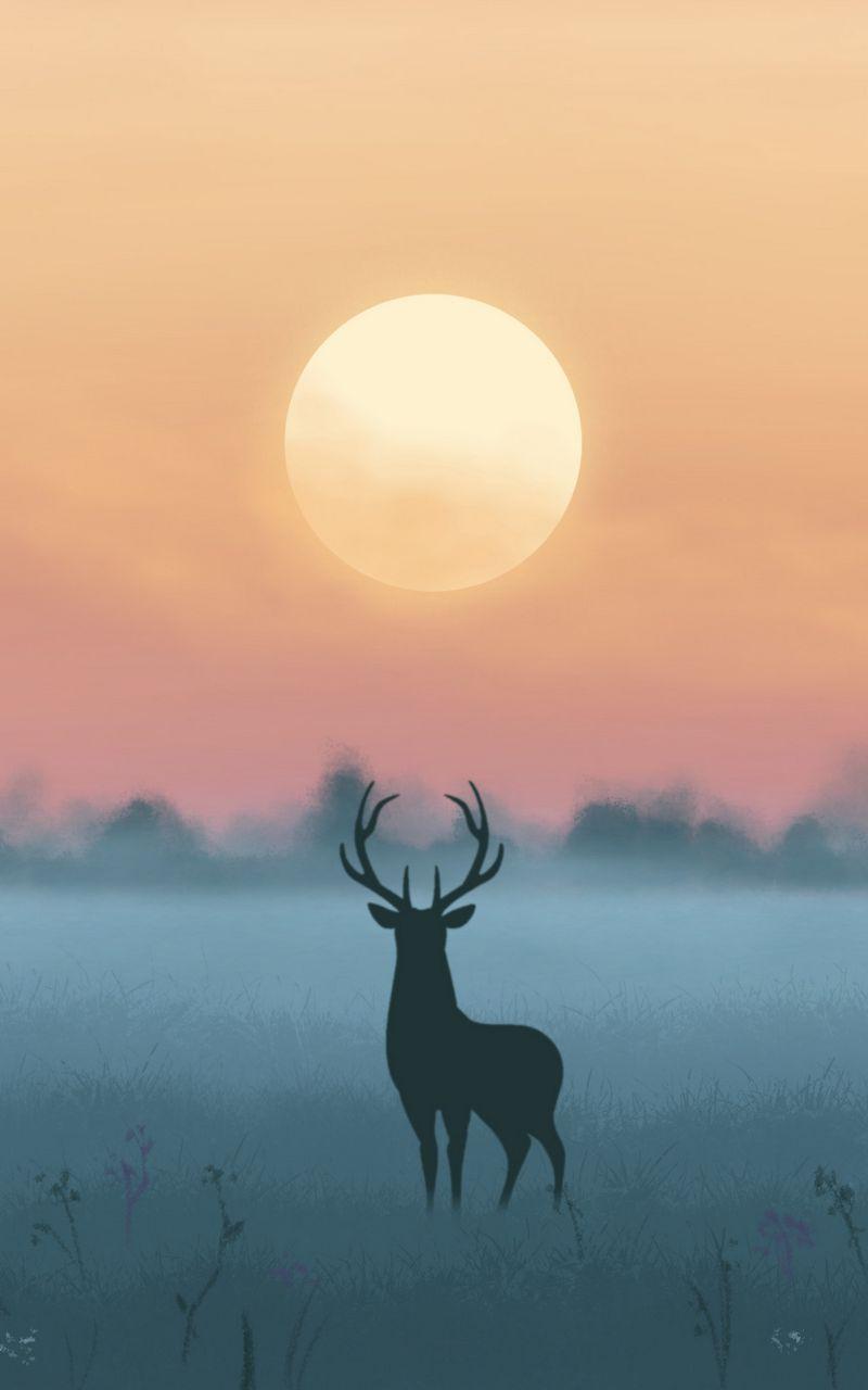 800x1280 Download Wallpaper 800x1280 Deer, Silhouette, Moon, Night, Art Samsung Galaxy Note Gt N Meizu Mx2 HD Background