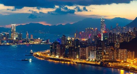 552x300 Hong Kong World Architecture Cities Buildings Skyscrapers Night Lights Hdr Window Signs Neon Shore Sound Bay Water Vehicles Ships Skyline Cityscape Mountains Sky Clouds Sunset Sunrise Scenic Desktop Background Wallpaper