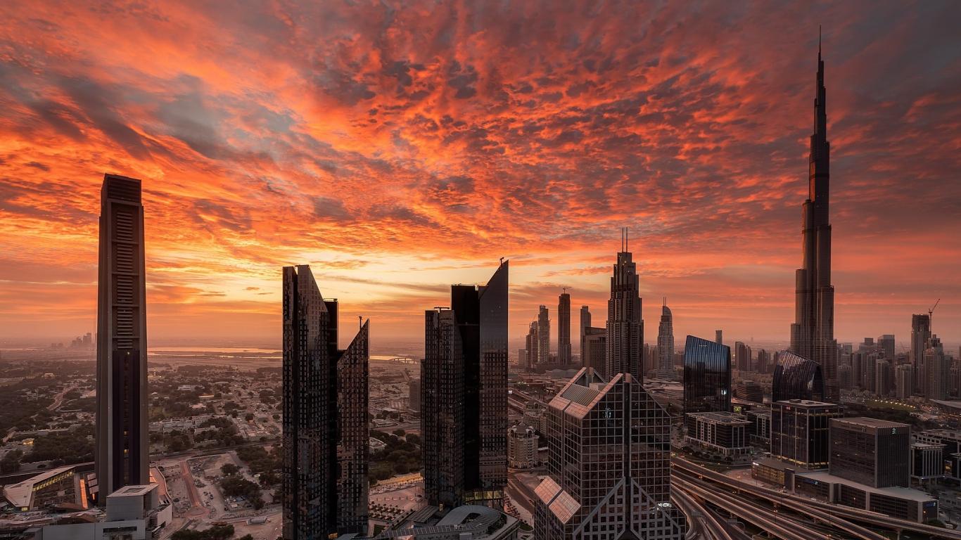 1366x768 Download cityscape, city, dubai, sunset 1366x768 wallpaper, tablet, laptop, 1366x768 HD image, background, 16215
