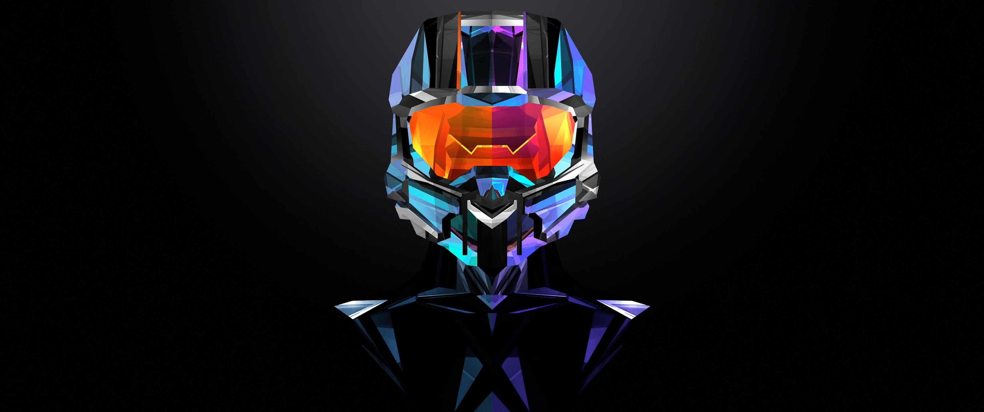 3440x1440 Master Chief Wallpaper 4K, Halo, Dark background, Minimal art, Graphics CGI