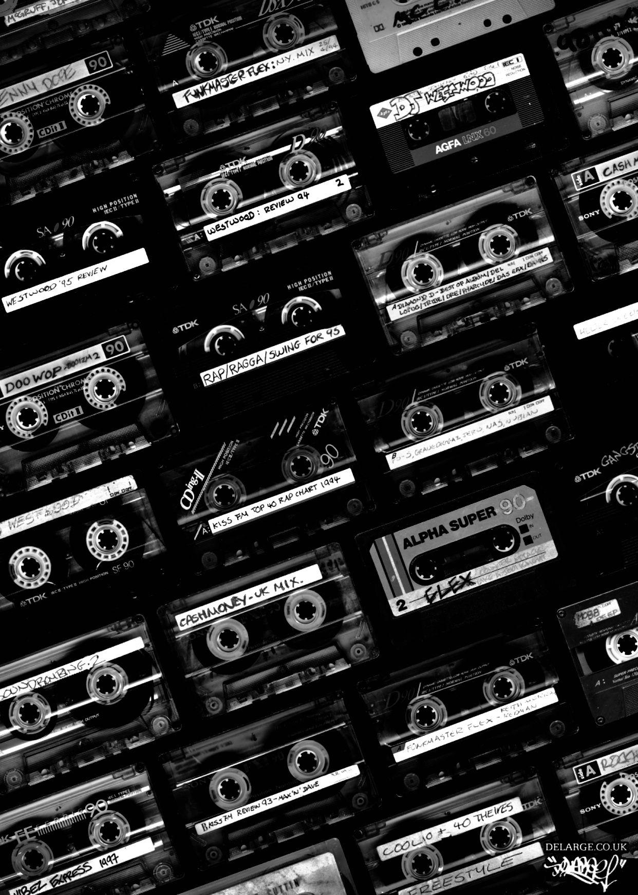 1242x1741 Old School Tapes Wallpaper. Black and white picture wall, Old school, Retro wallpaper