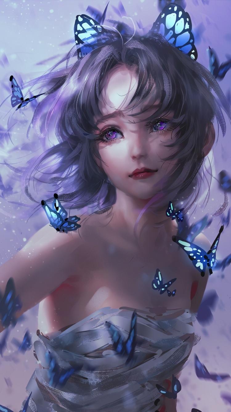 750x1334 Wallpaper / Anime Demon Slayer: Kimetsu no Yaiba Phone Wallpaper, Shinobu Kochou, Butterfly, Purple Eyes, 750x1334 free download