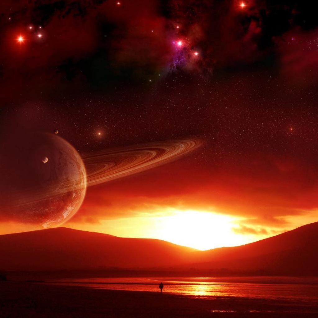 1024x1024 Planet in Sunset iPad Wallpaper Free Download