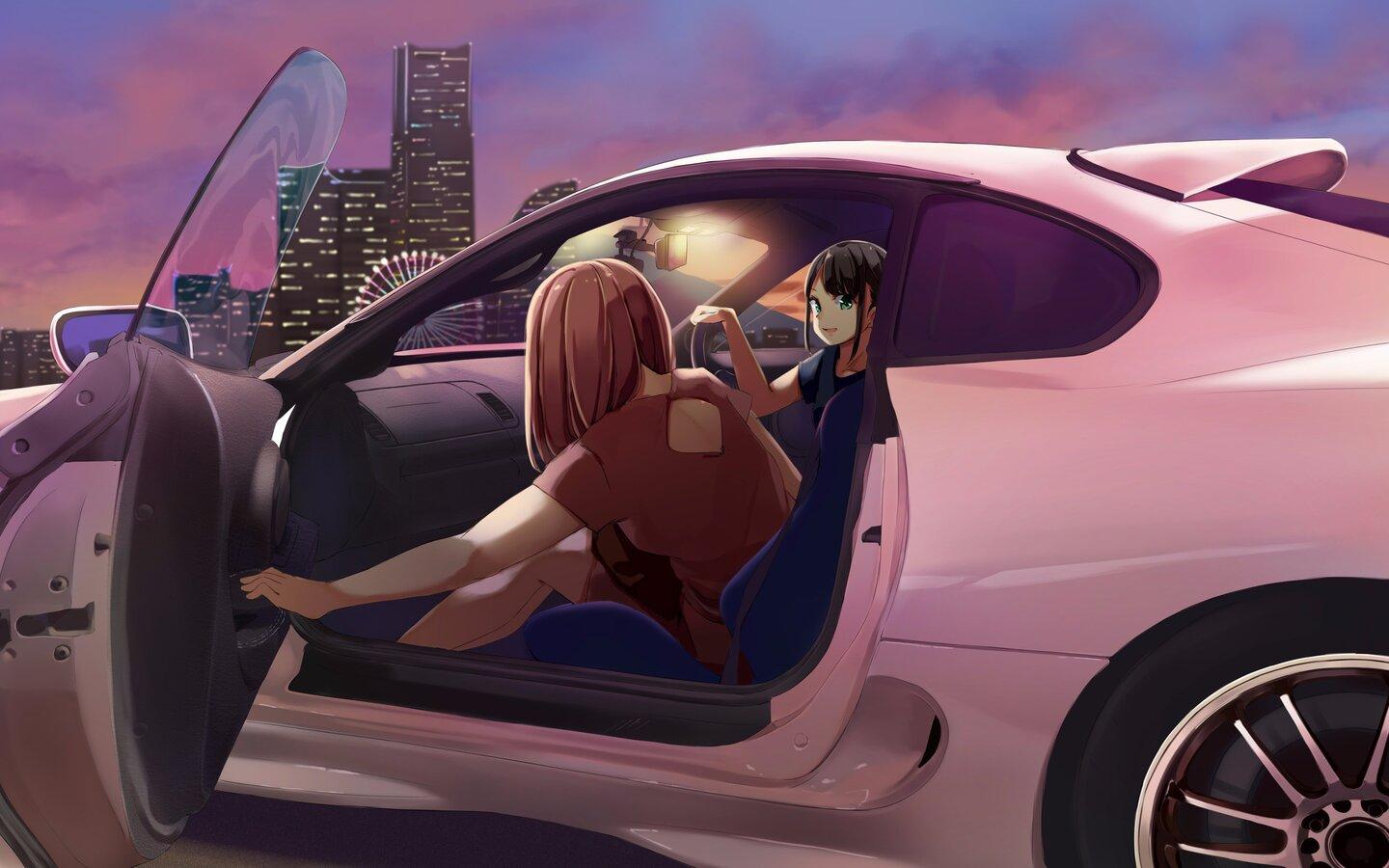 1440x900 Anime Girls Sitting In Car 4k 1440x900 Resolution HD 4k Wallpaper, Image, Background, Photo and Picture