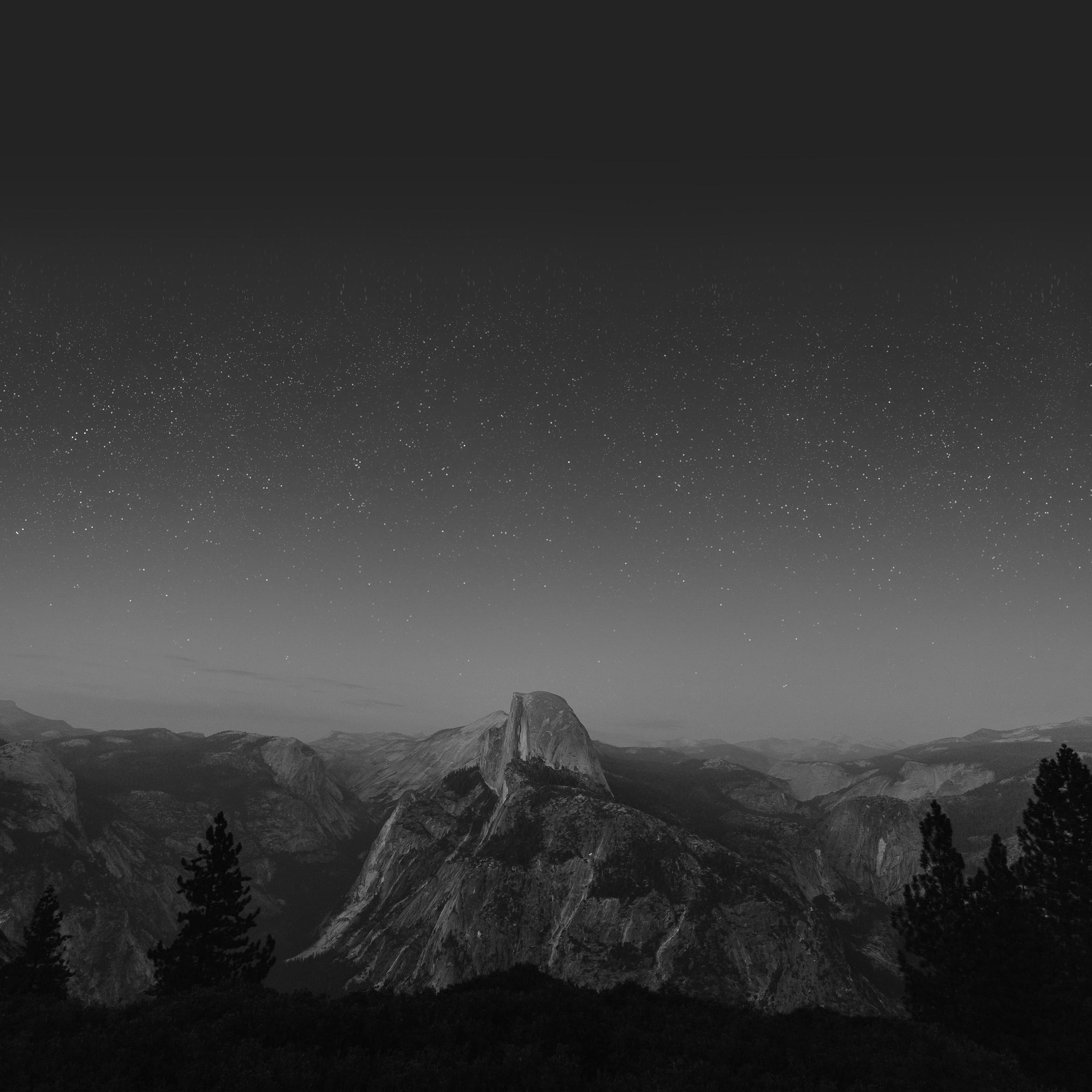 2732x2732 El Capitan Mountain Wood Night Sky Star Dark Bw Wallpaper