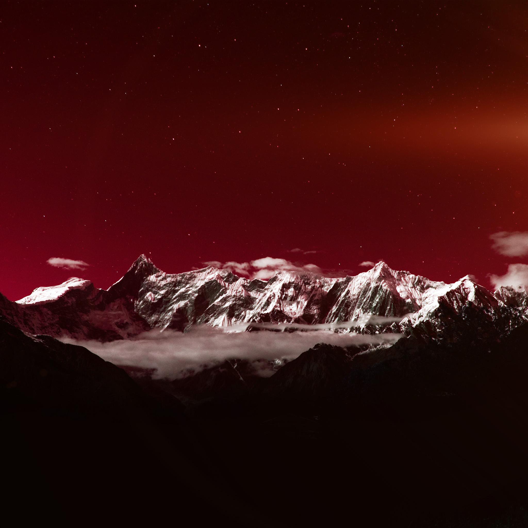 2048x2048 Mountain Snow Dark Red Winter Sky Star Wallpaper