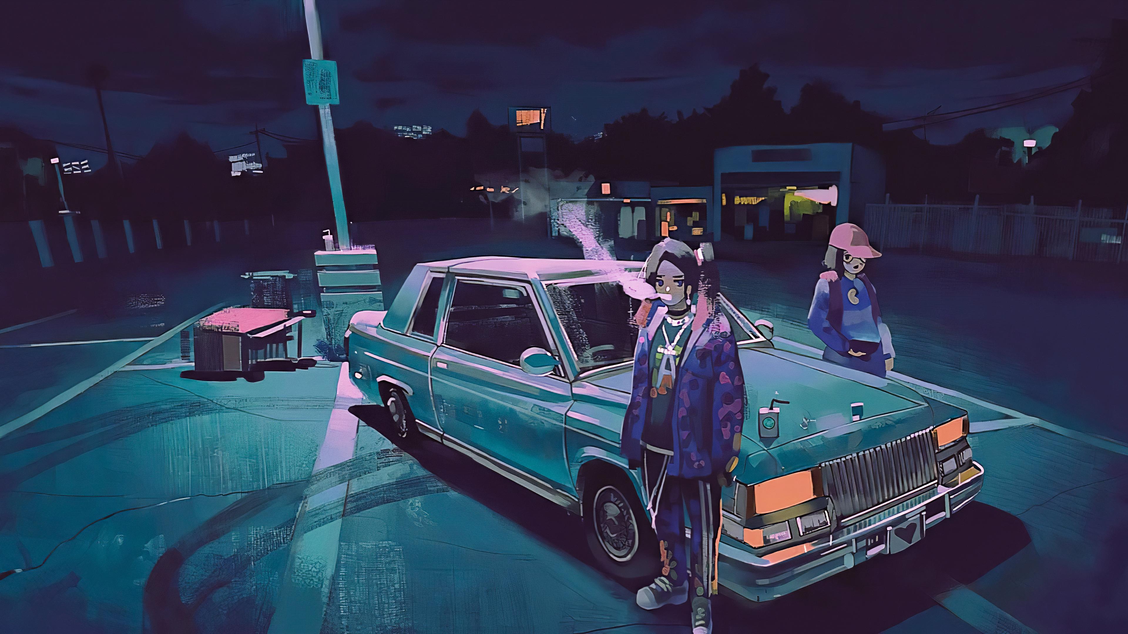 3840x2160 Wallpaper 4k Anime Girl In Parking Lot Wallpaper