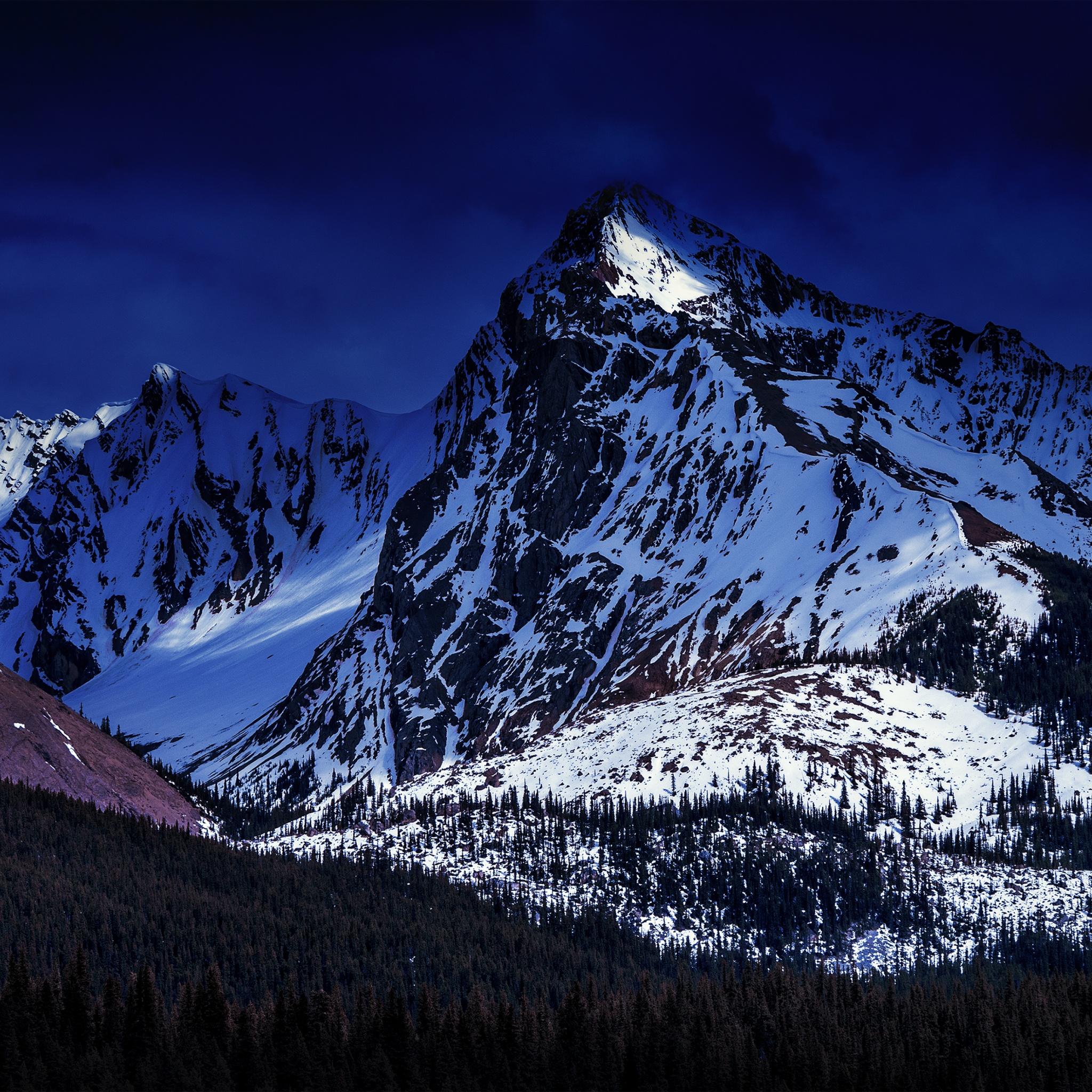 2048x2048 Glacier mountains Wallpaper 4K, Snow covered, Dark Sky, Green Trees, Nature