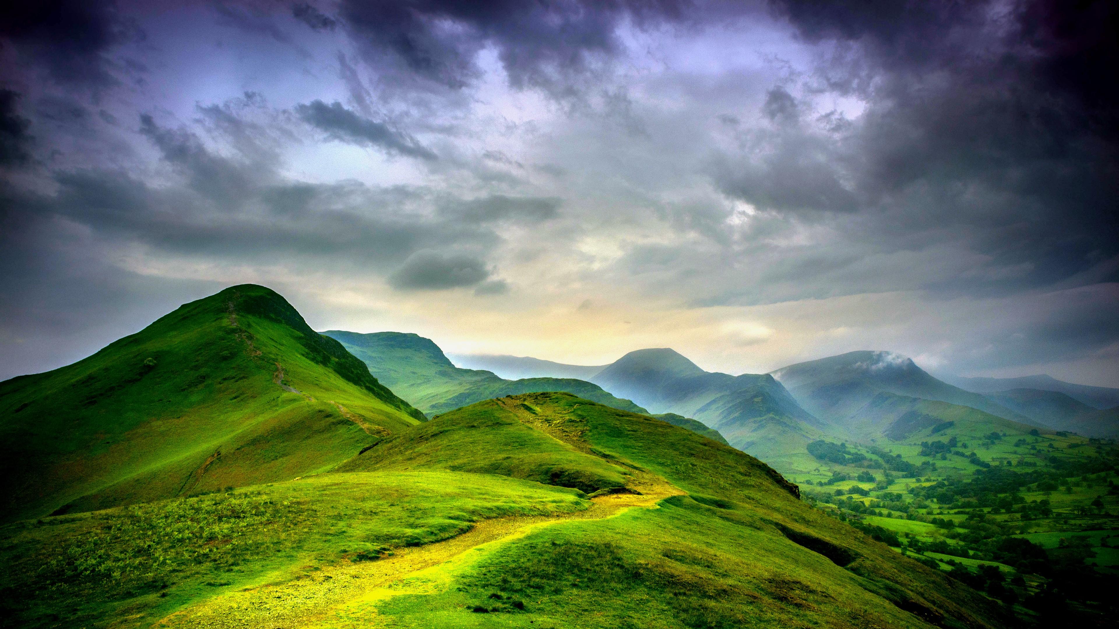 3840x2160 Green Mountains Dark Sky- HD 4K.