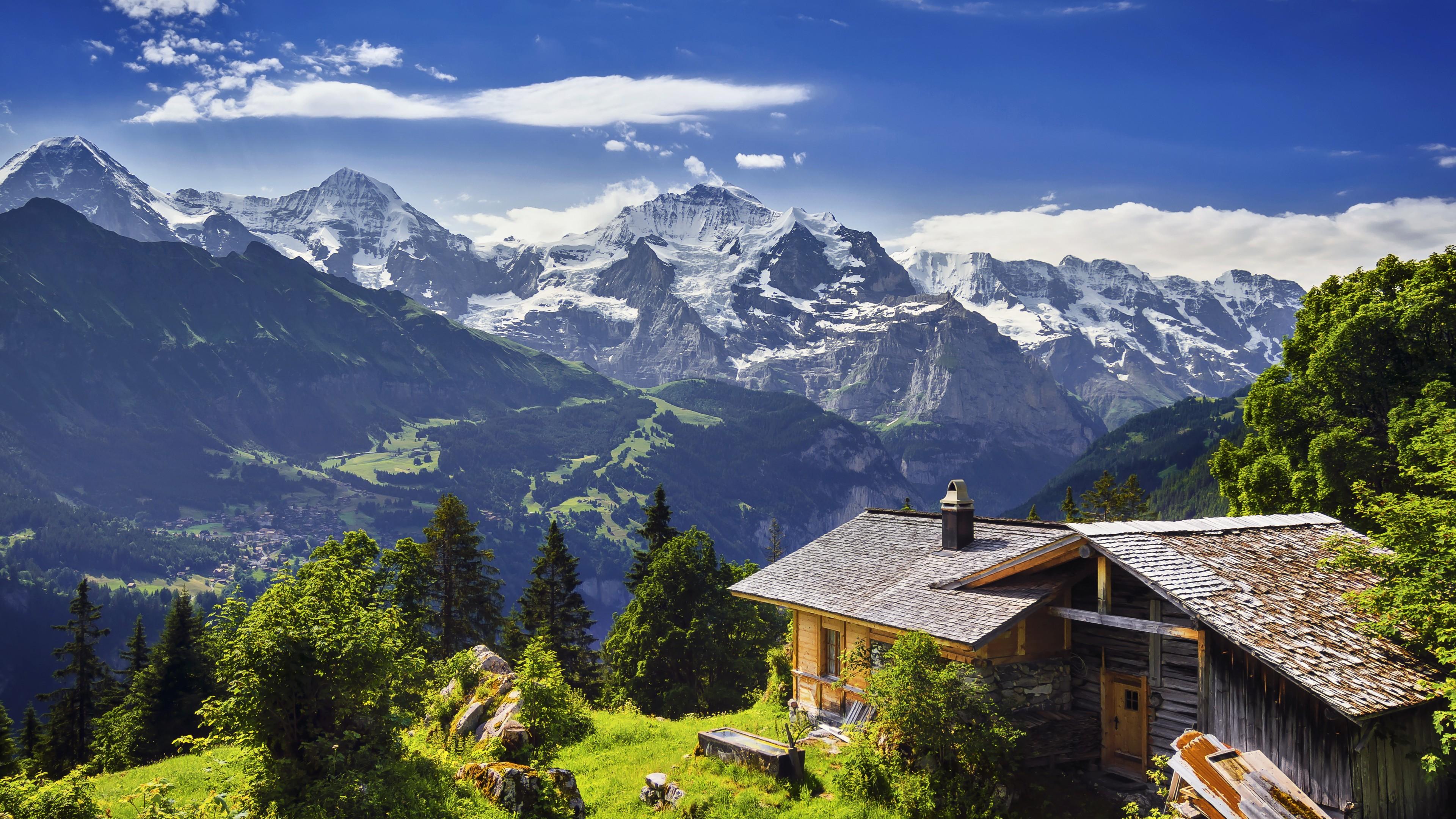3840x2160 Wallpaper / Switzerland, 4K, 4k wallpaper, 4K, mountains, sky, house free download