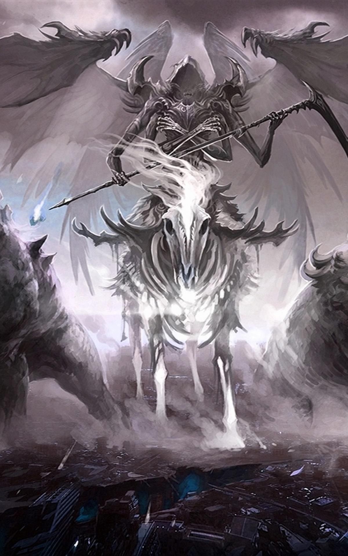 1200x1920 Wallpaper / Dark Grim Reaper Phone Wallpaper, Wings, Demon, Skeleton, Scythe, 1200x1920 free download