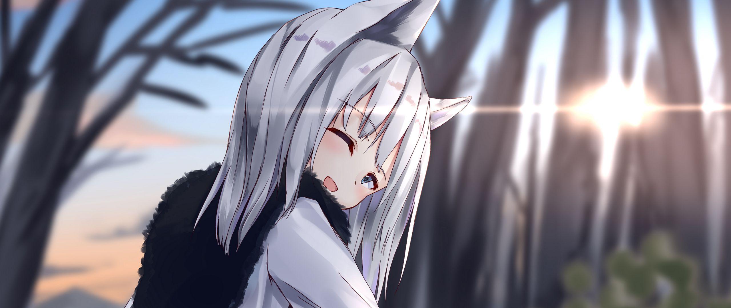 2560x1080 Neko girl smile Anime Wallpaper 2K for Desktop