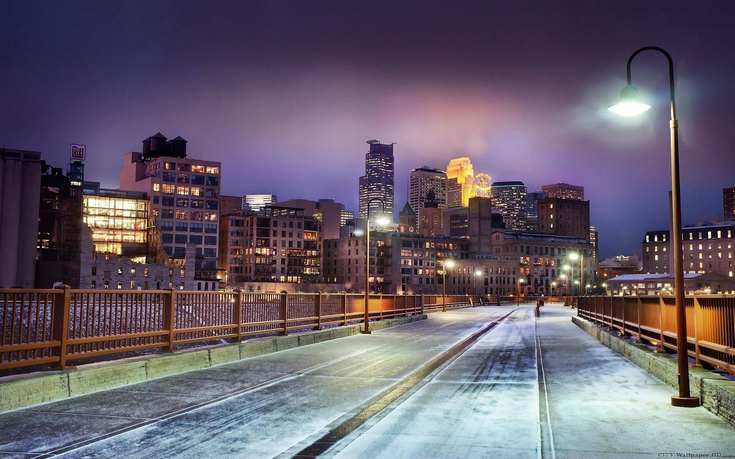 2880x1800 Winter night. Wide background cities for the laptop. Minnesota, United States, buildings, winter