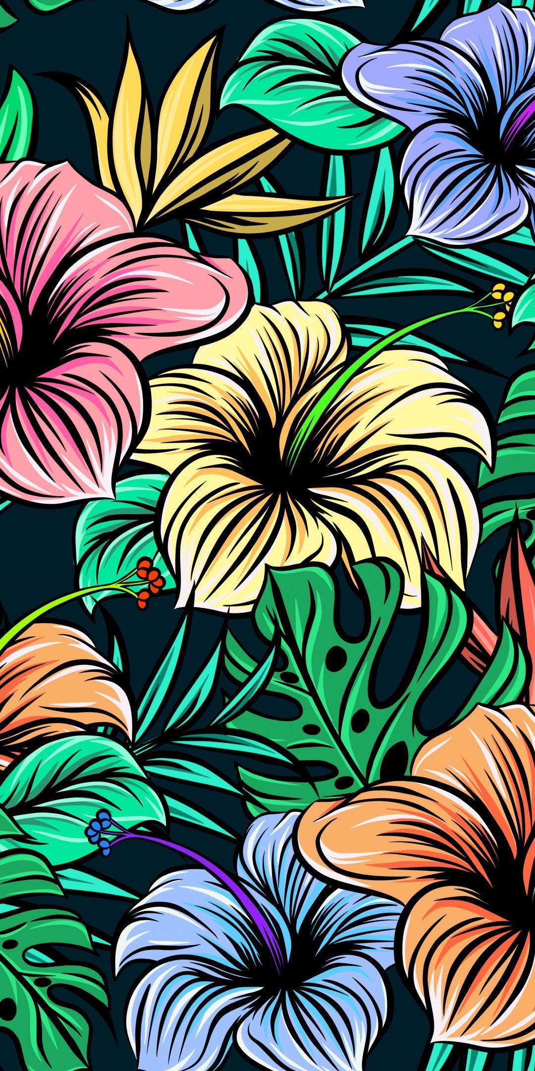 1080x2160 Colorful, flowers, leaf, digital art, 1080x2160 wallpaper. Flower iphone wallpaper, Art wallpaper, Flower wallpaper