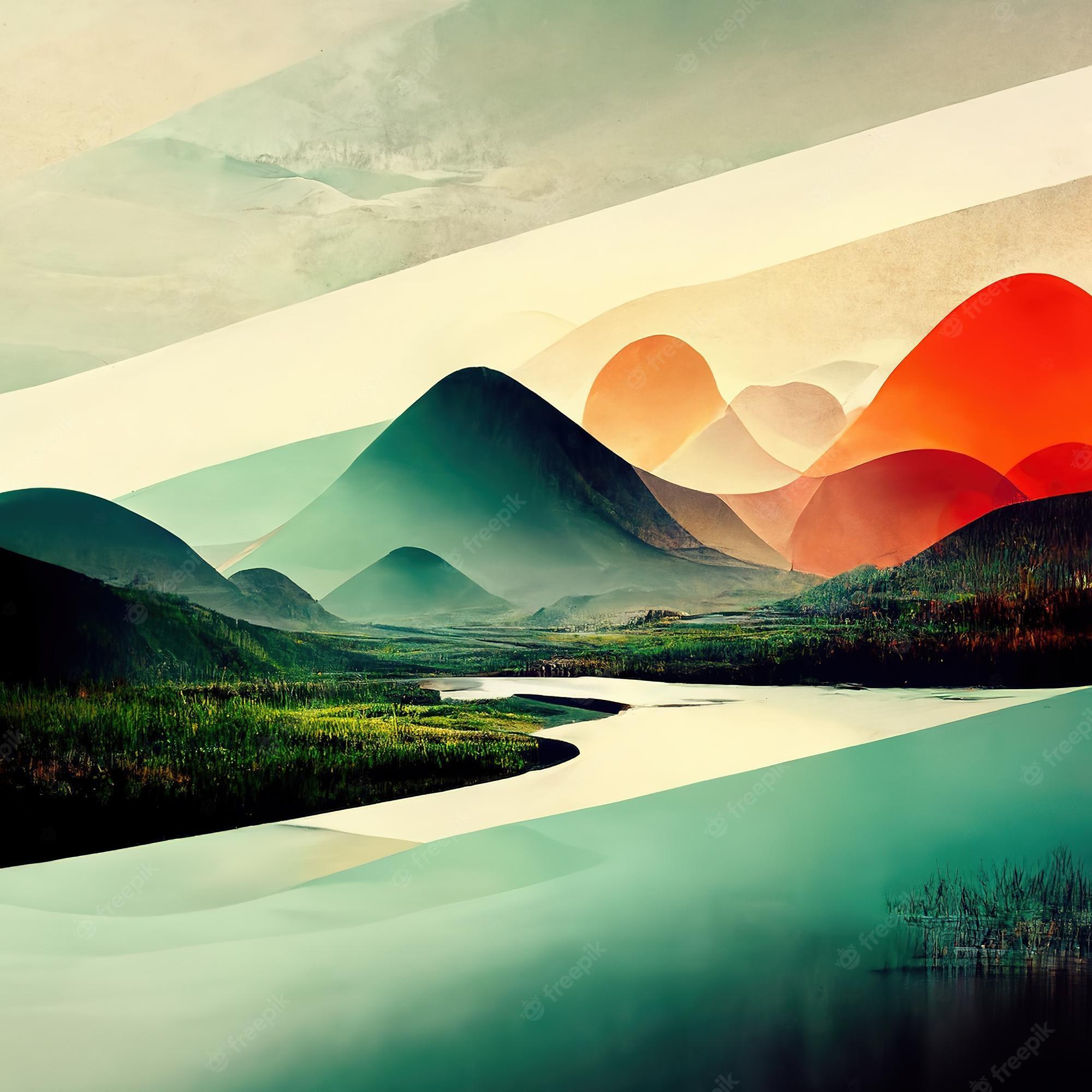 2000x2000 Premium Photo. Colorful abstract mixed media grunge landscape background contemporary modern design digital art