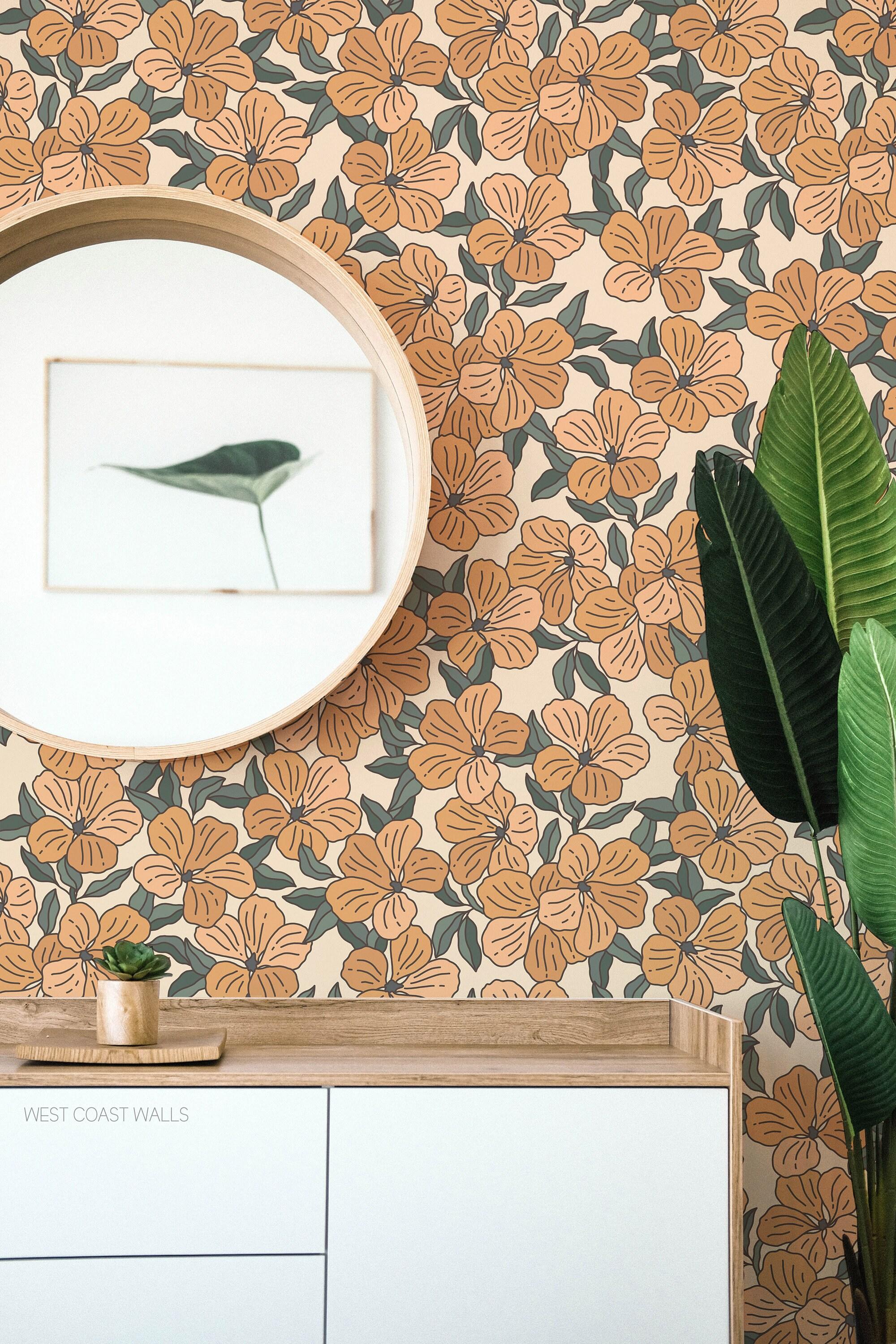 2000x3000 Orange Meadow Floral Removable Wallpaper / Hand Drawn Floral