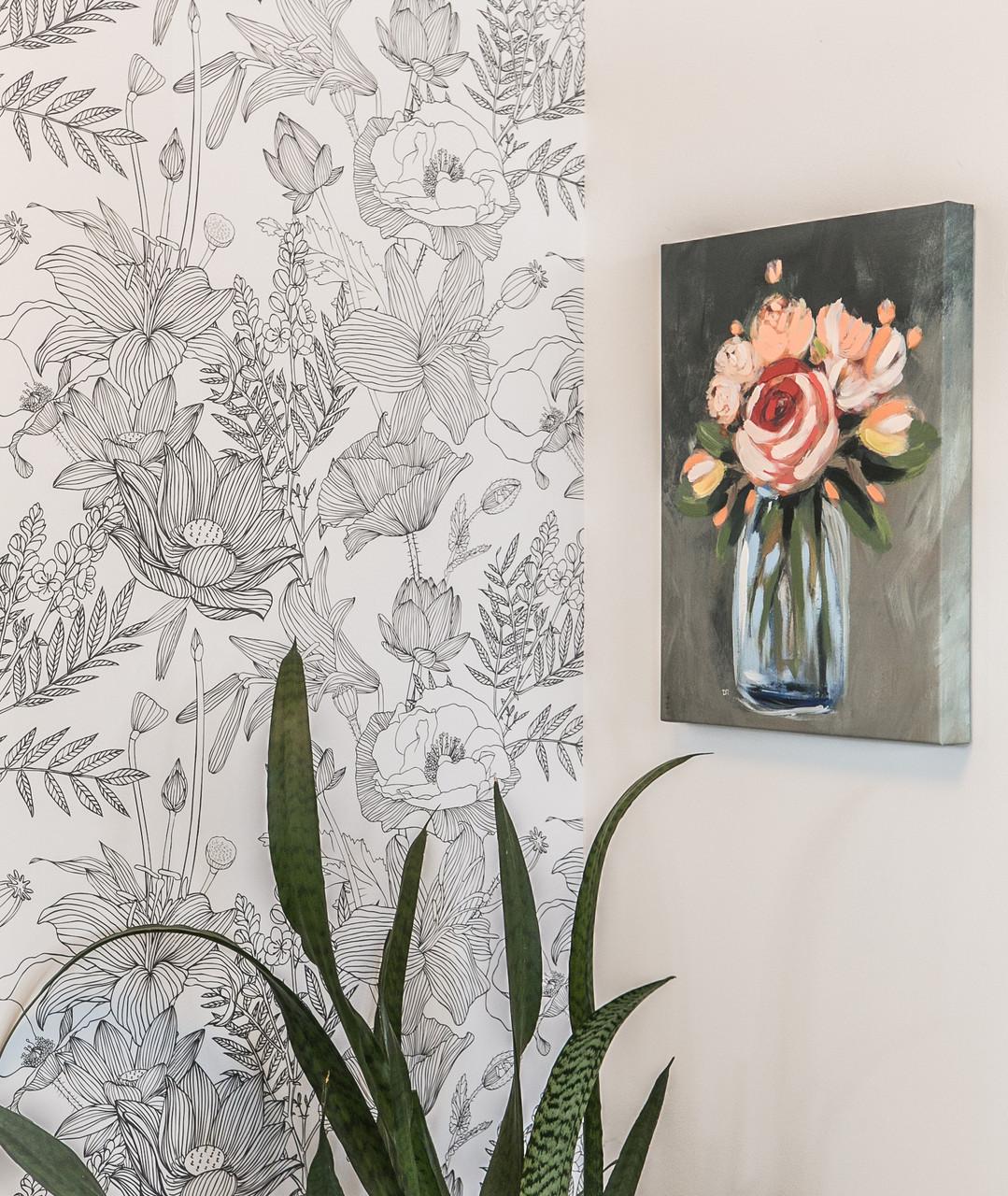 1079x1280 Black and White Floral Peel and Stick Wallpaper