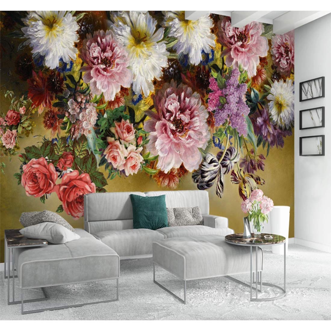 1100x1100 WANGC Hand Painted Floral Photo Wallpaper Painting Flower Wall Mural, Colorful Flower Poster Home Decor 59x47inches : Tools & Home Improvement