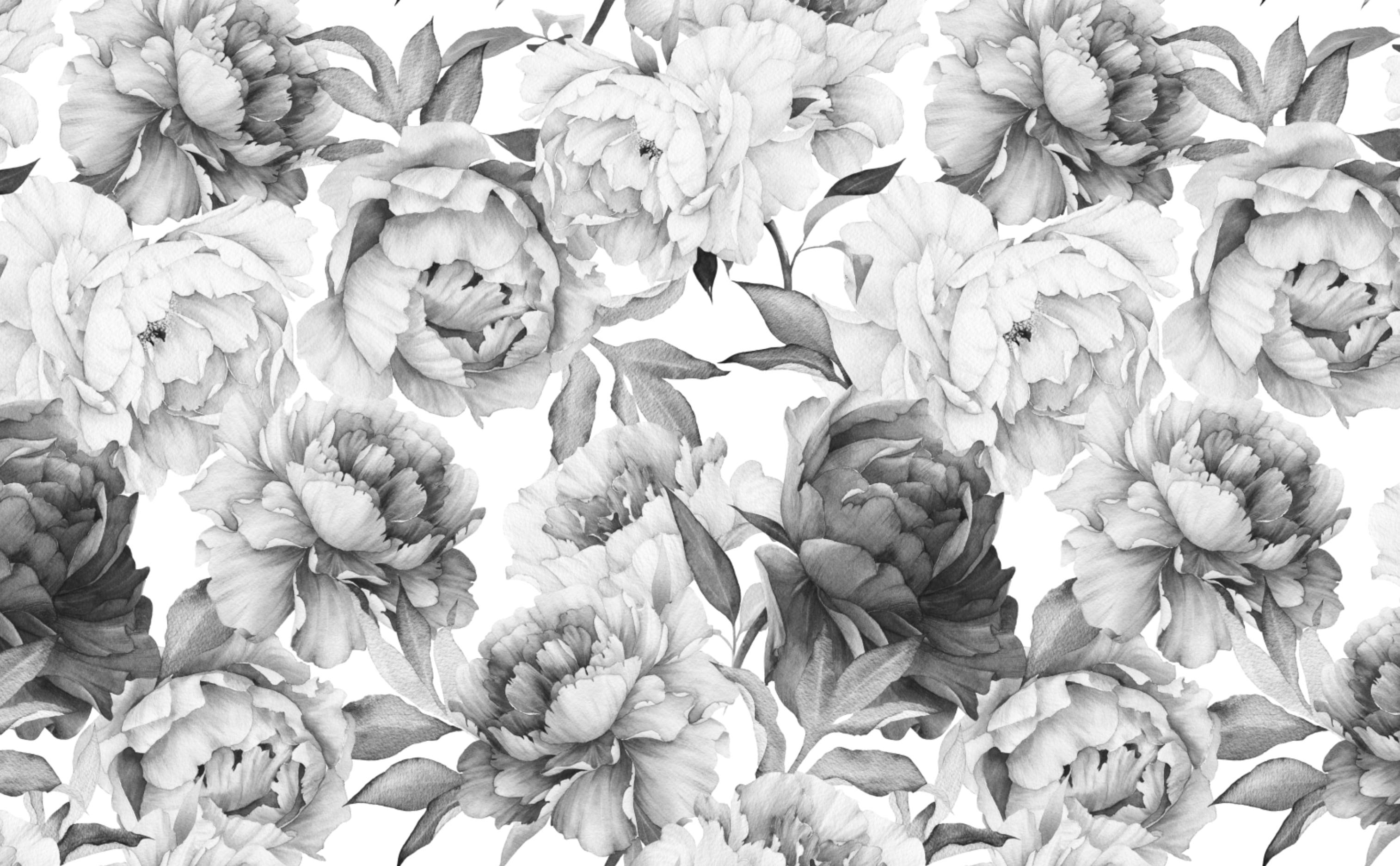 3028x1872 Home Improvement Building & Hardware White and Black Hand Drawn Floral Fabric Removable Wallpaper 5539 HO4417700