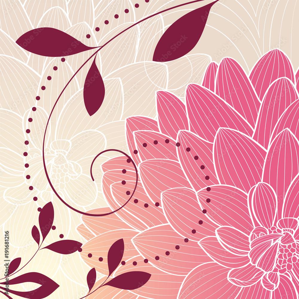 1000x1000 Hand Drawing Floral Background With Flower Dahlia. Stock Vector