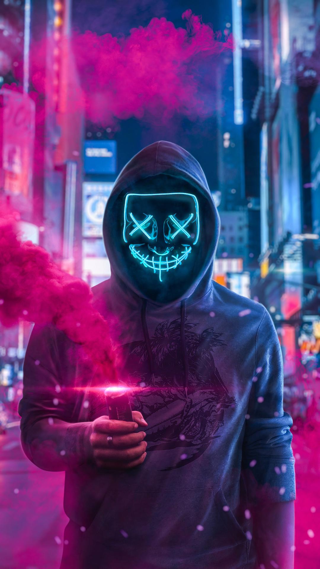 1080x1920 Mask Guy With Smoke Bomb In Hand 4k iPhone 6s, 6 Plus, Pixel xl , One Plus 3t, 5 HD 4k Wallpaper, Image, Background, Photo and Picture