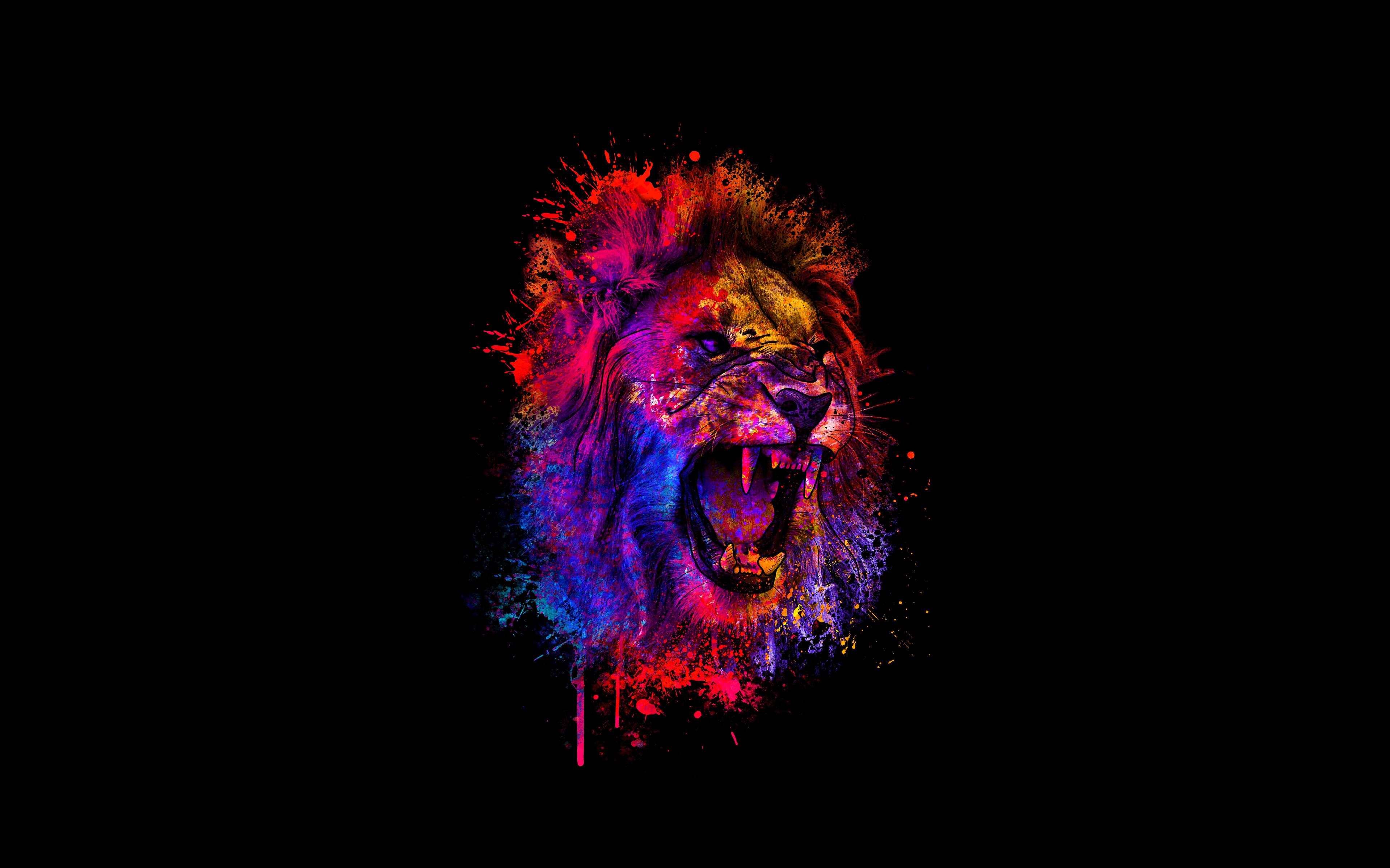 3840x2400 Download wallpaper 4k, abstract lion, paint splashes, creative, minimal, artwork, black background, abstract animals, lion minimalim, lion art, lion for desktop with resolution 3840x2400. High Quality HD picture wallpaper