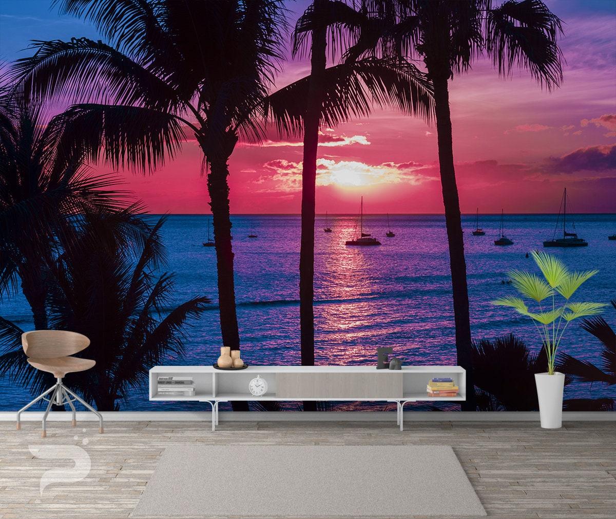 1200x1010 Sunset in Paradise WALL MURAL Tropical Wallpaper Purple
