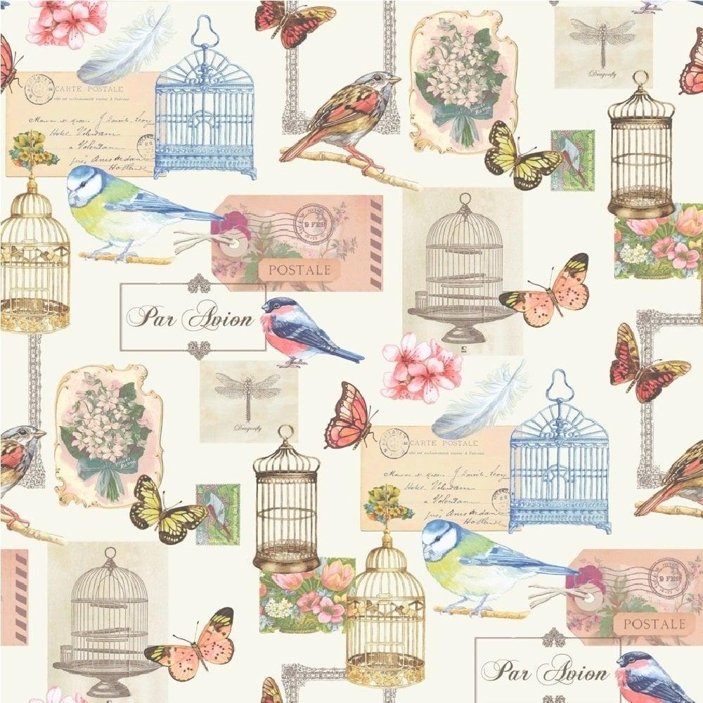 1000x1000 Muriva Bird Cage Wallpaper White, Multicoloured (J51112) from I Love Wallpaper UK