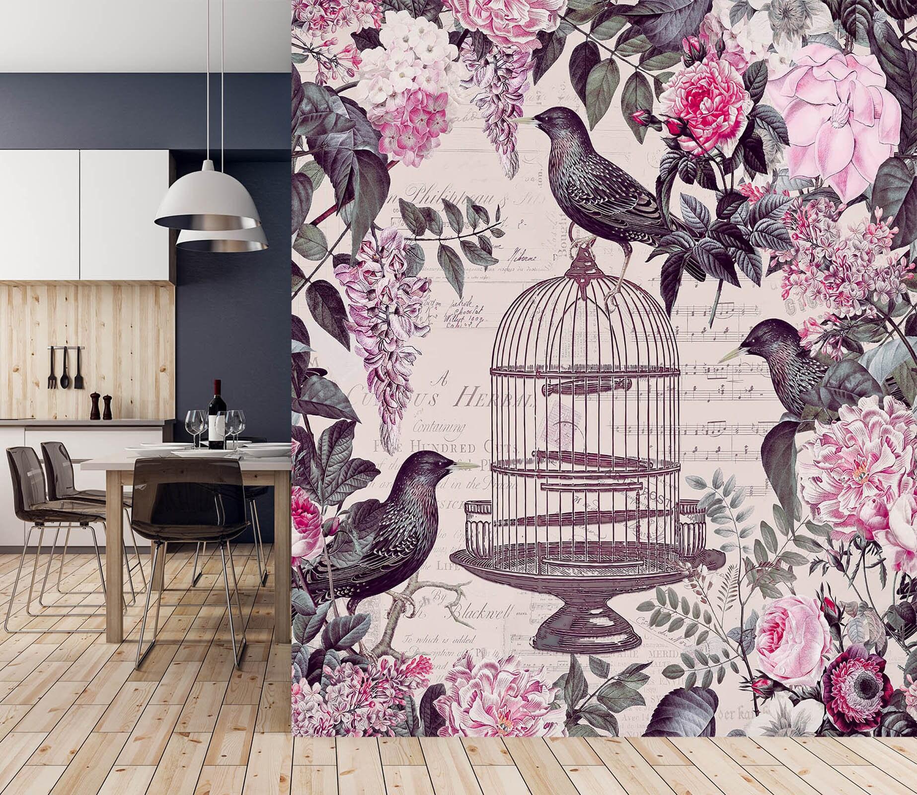 1846x1600 3D Animal Vintage Bird Cage S6115 Removable Wallpaper Self