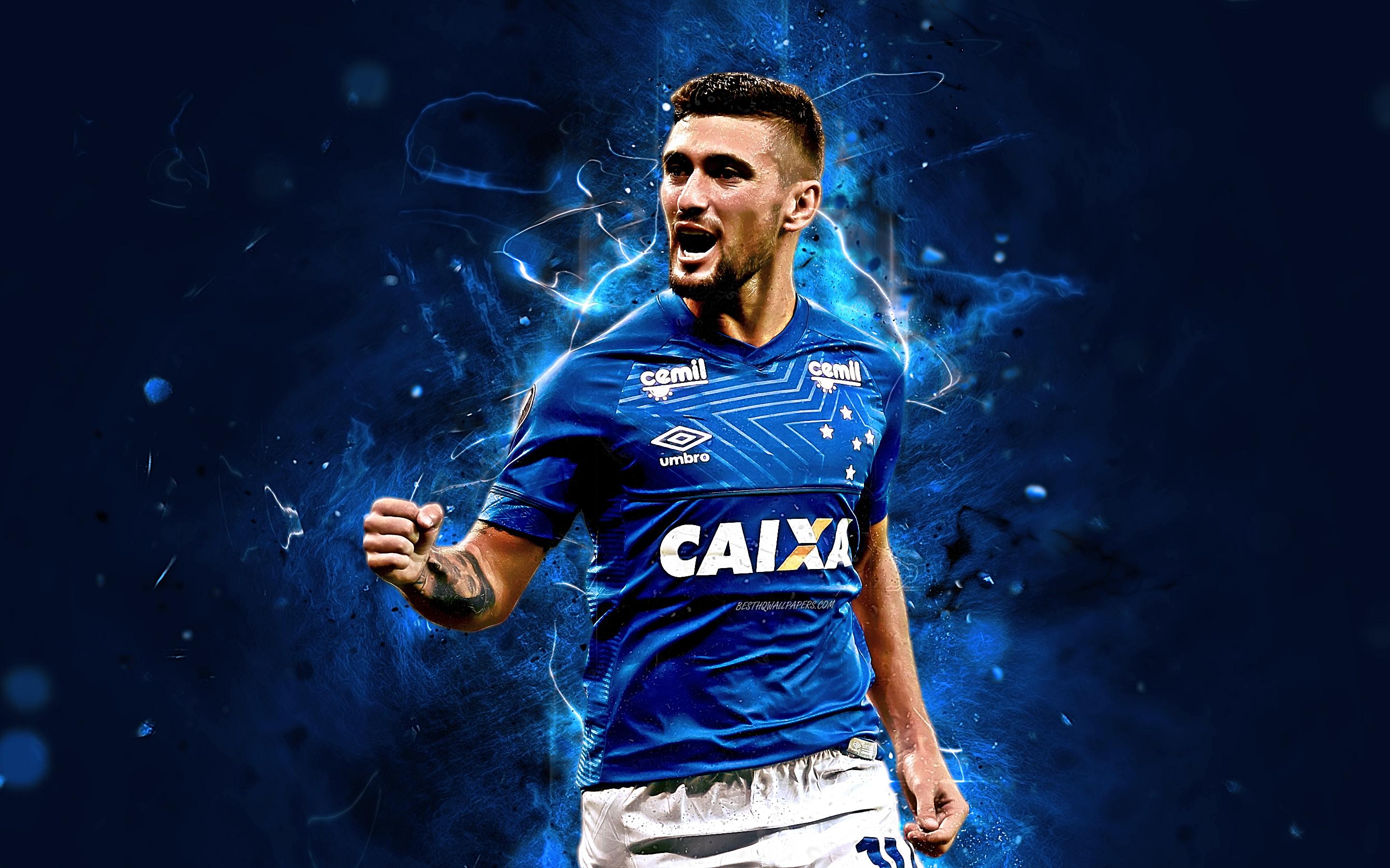 2880x1800 Download wallpaper Giorgian De Arrascaeta, goal, Uruguayan footballers, fan art, Cruzeiro FC, soccer, Brazilian Serie A, De Arrascaeta, abstract art, neon lights, Brazil for desktop with resolution 2880x1800. High Quality HD picture