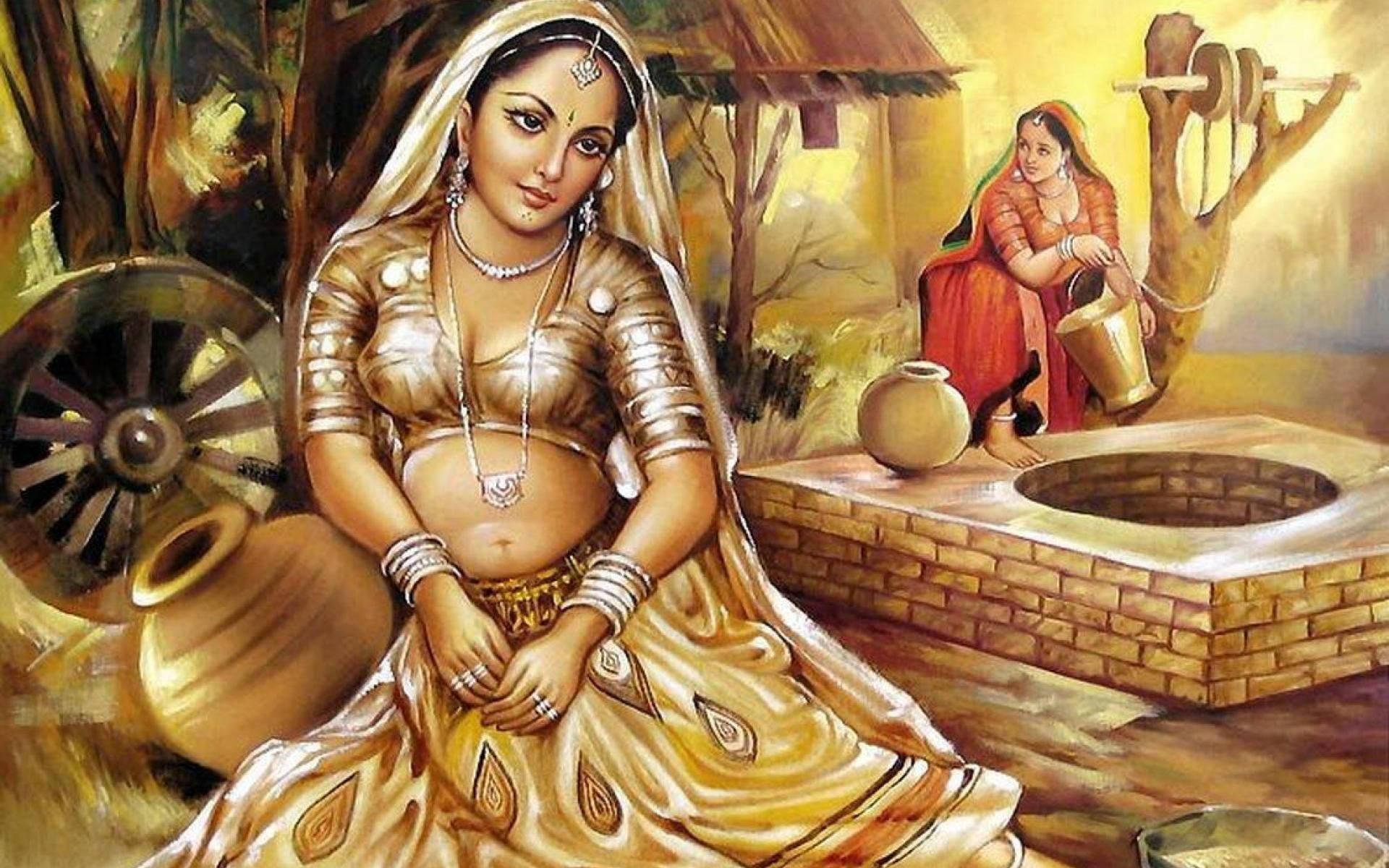 1920x1200 Download Indian Women Oil Painting Wallpaper